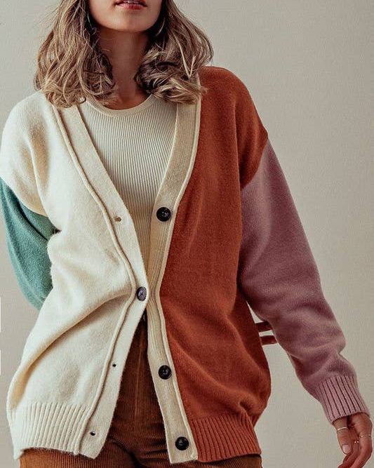 RETRO COLORBLOCK CARDIGAN SWEATER