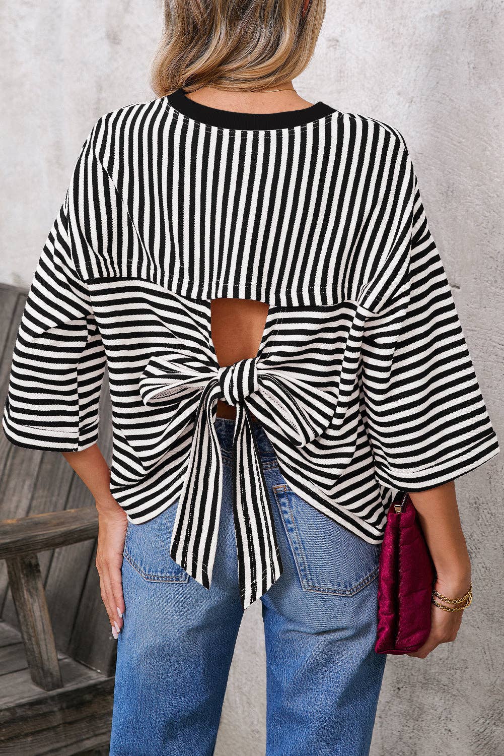 Womens Striped Top Loose Fit Short Sleeve Casual Tee