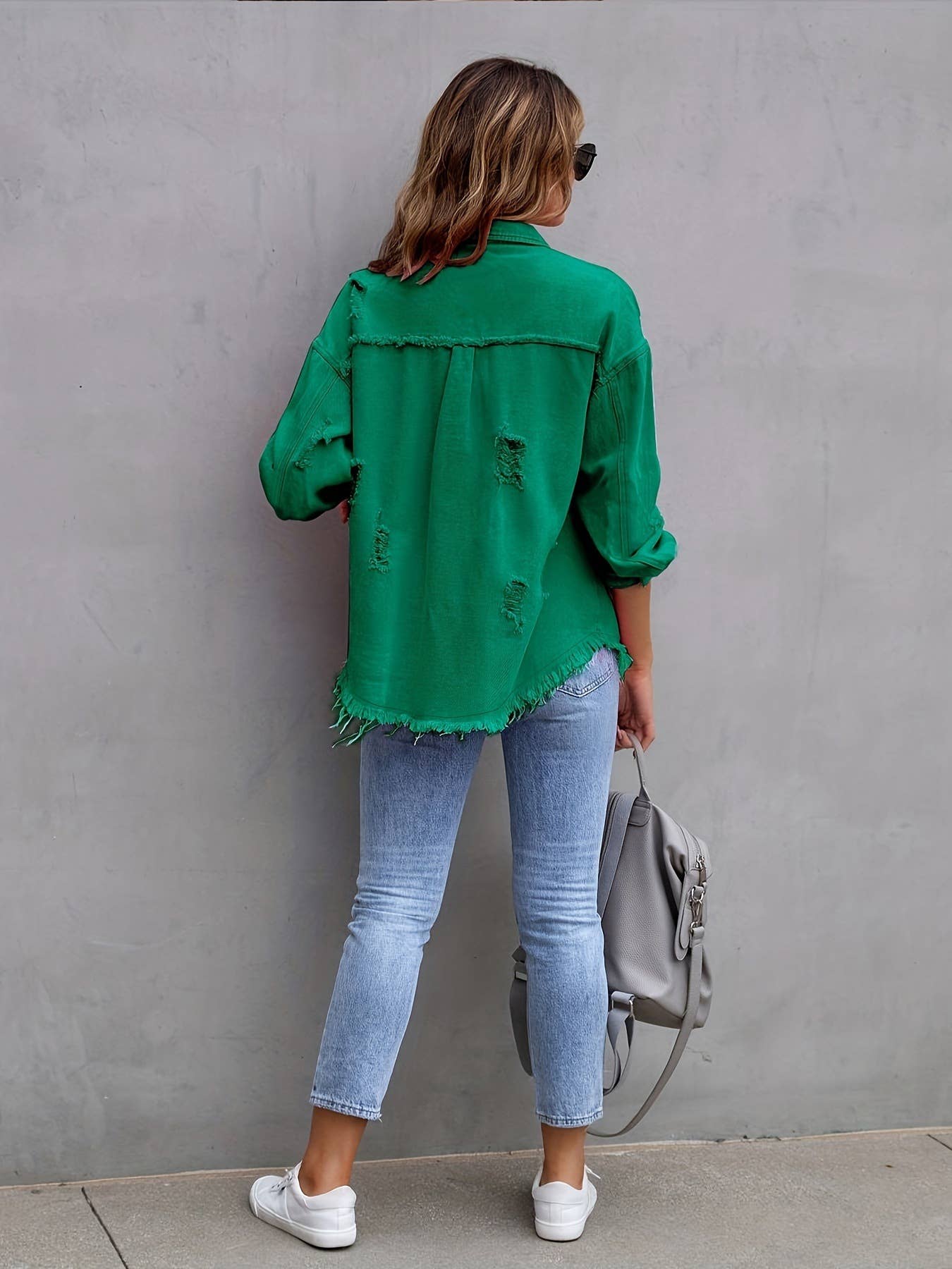 Distressed Long-Sleeved Denim Jacket