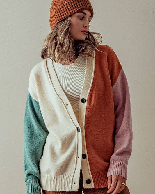 RETRO COLORBLOCK CARDIGAN SWEATER