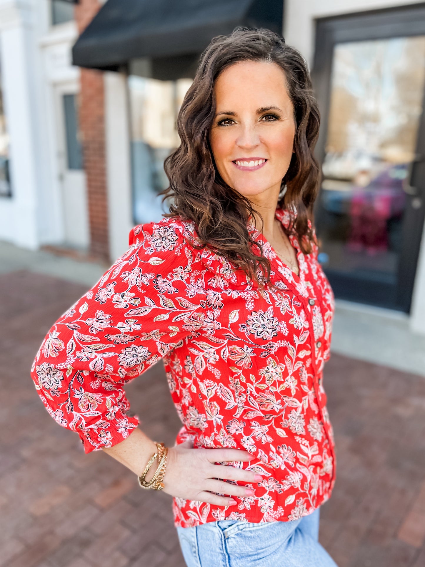 Poppy Red Floral Woven Blouse