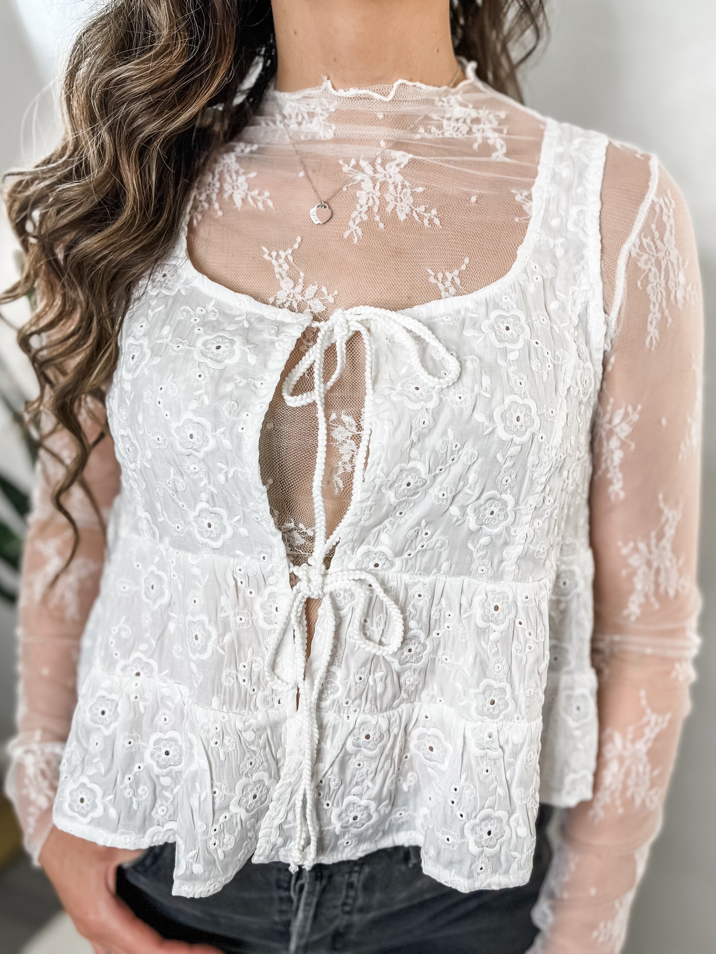 White Lace Layering Top