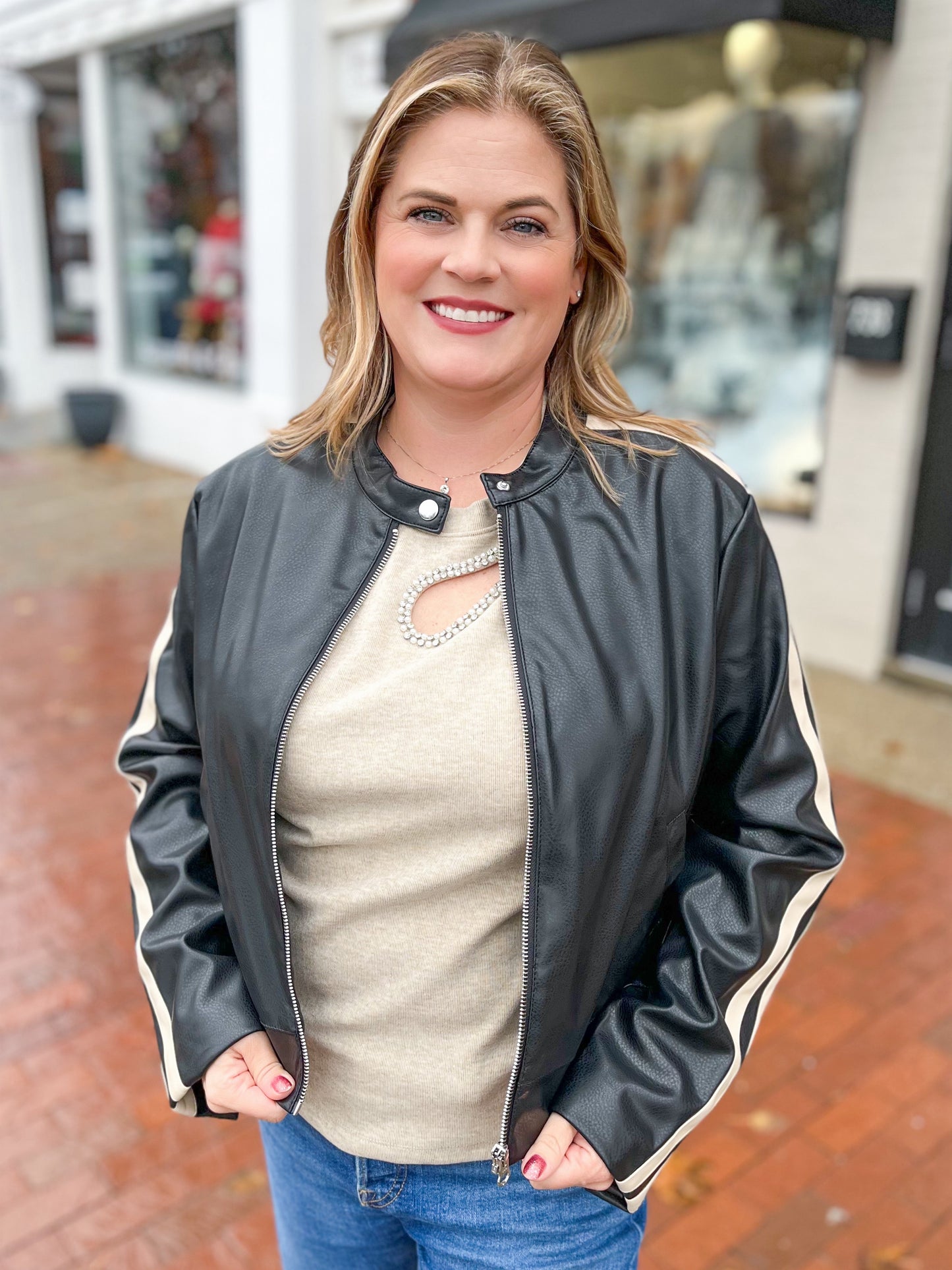 Line Contrast Biker Jacket