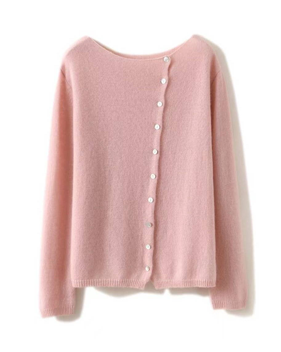 Asymmetric button closure knit cardigan