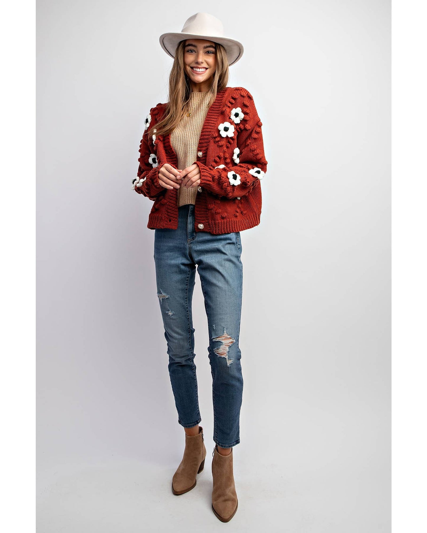 Rust 3D Floral Sweater