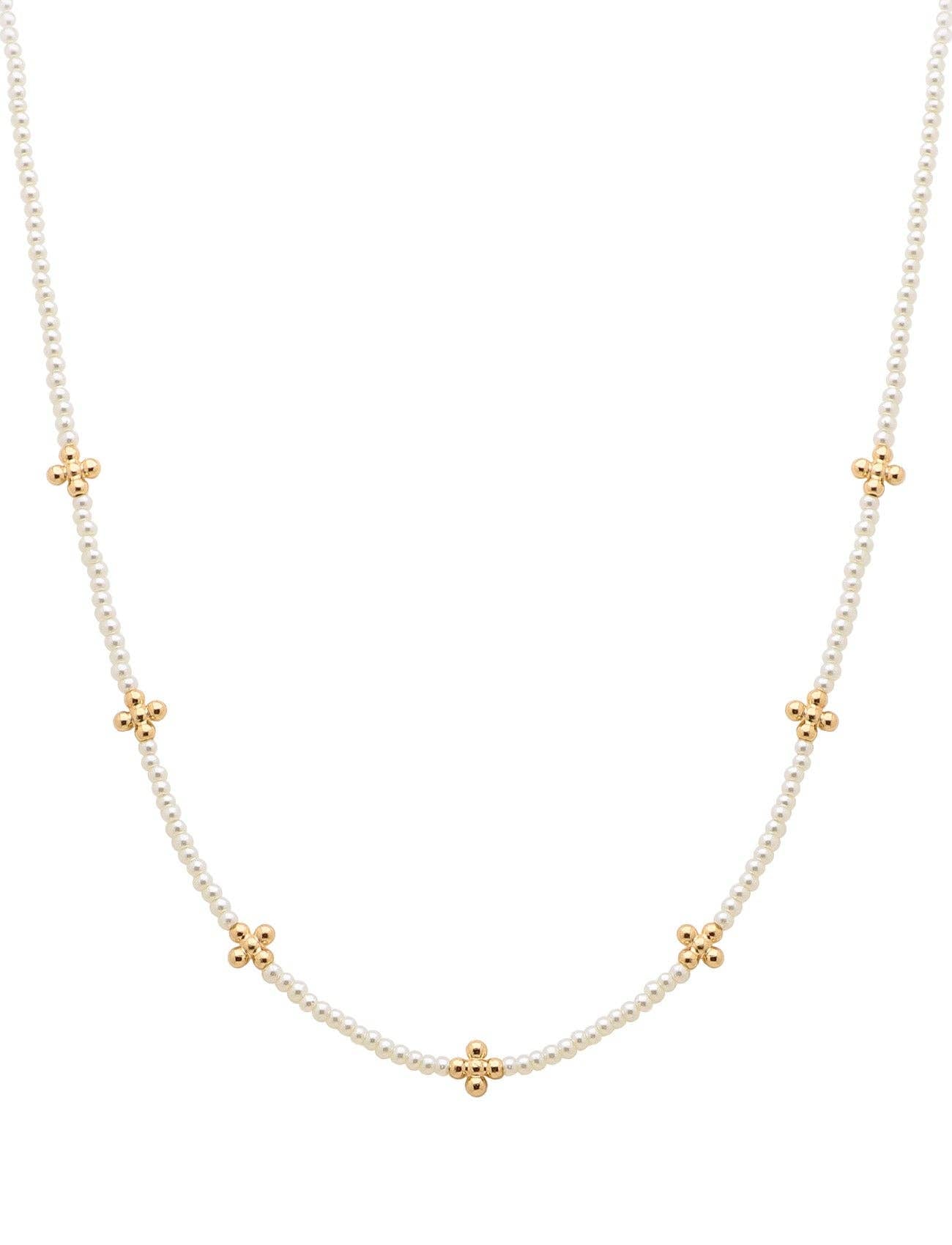 Gold & Pearl Beaded Cross Necklace