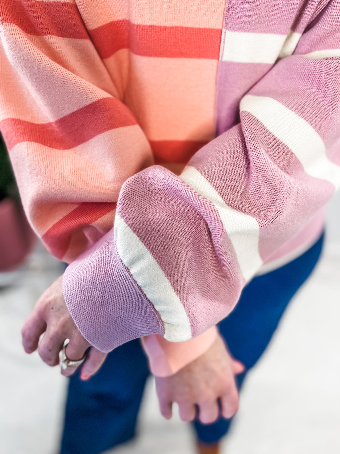Pink Lavender Half & Half Stripe Sweater