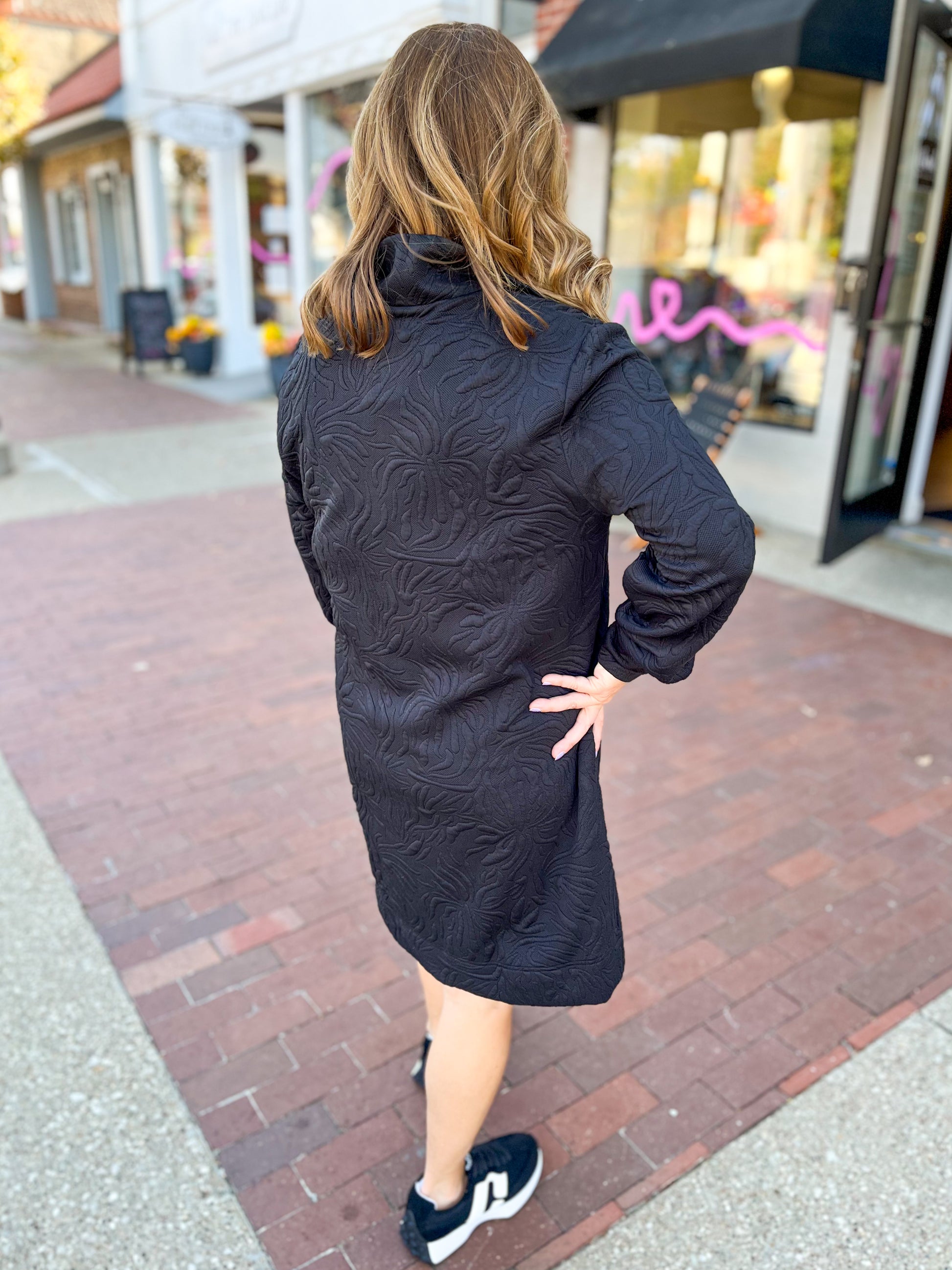 Black Jacquard Shift Dress