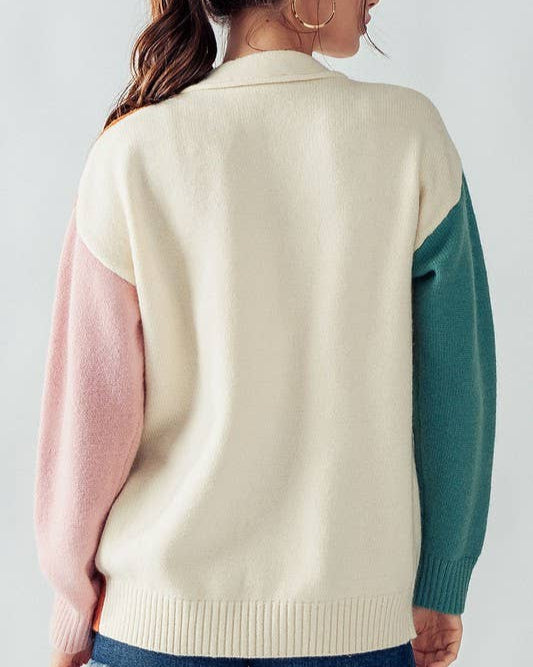 RETRO COLORBLOCK CARDIGAN SWEATER