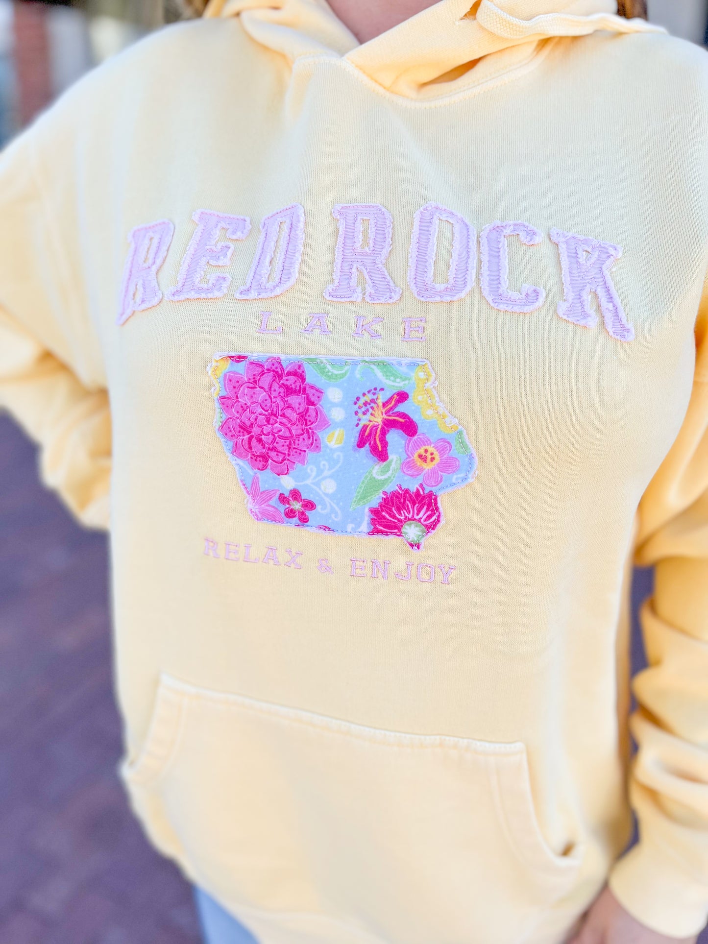 Light Yellow Iowa Applique Red Rock Hoodie