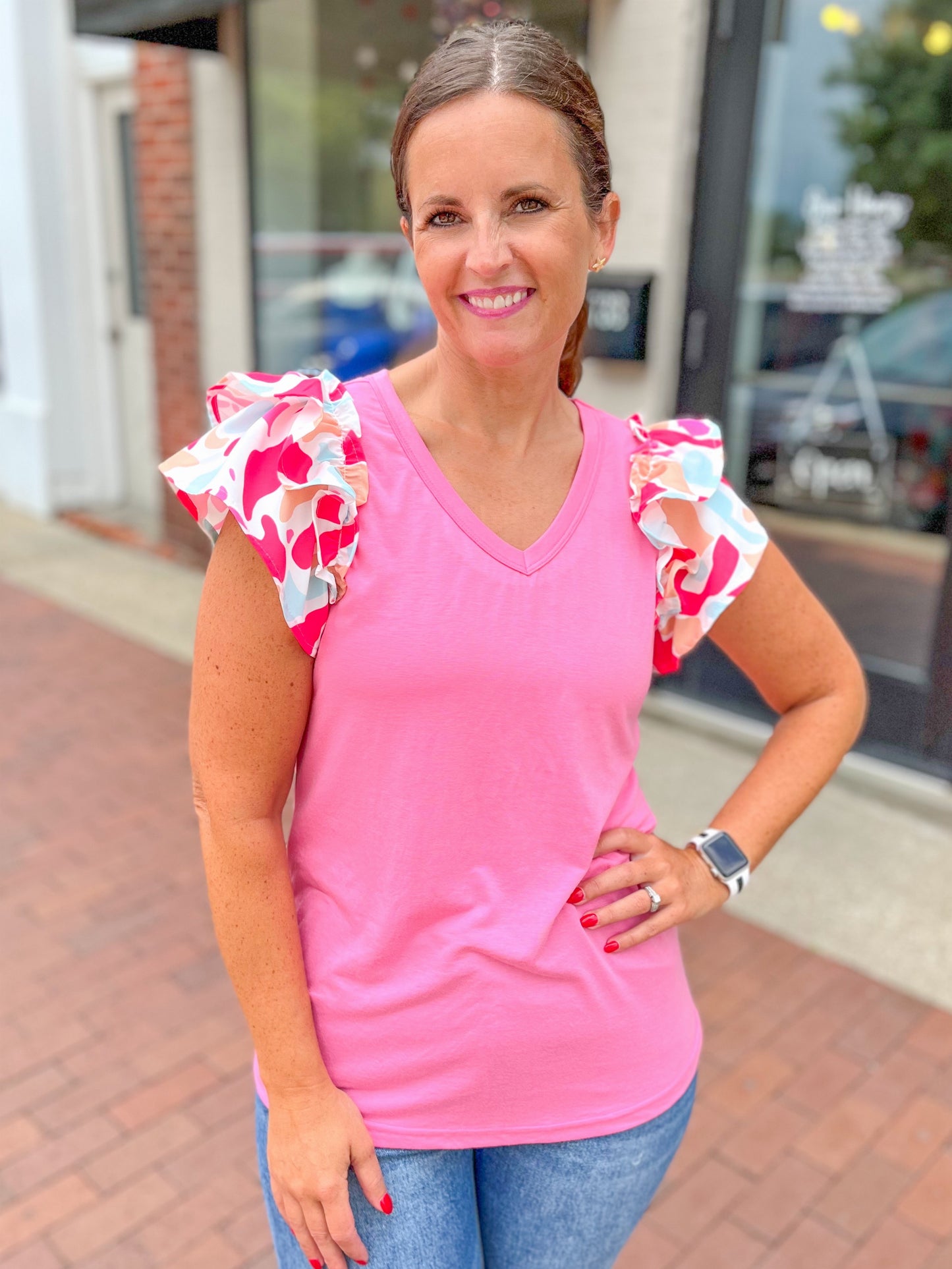 Mosaic Ruffled Sleeve Top