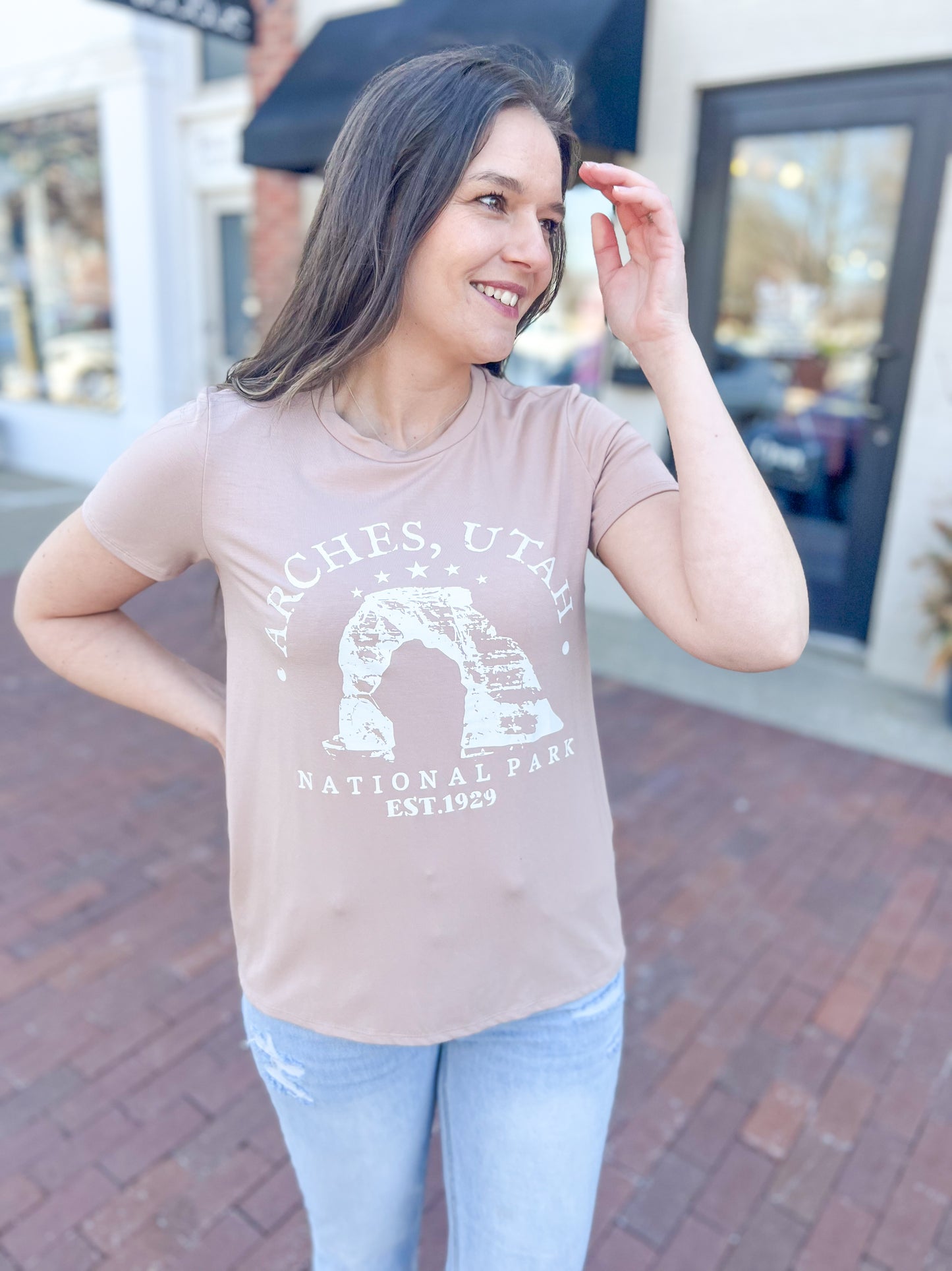 Light Mocha Arches Utah Graphic Tee