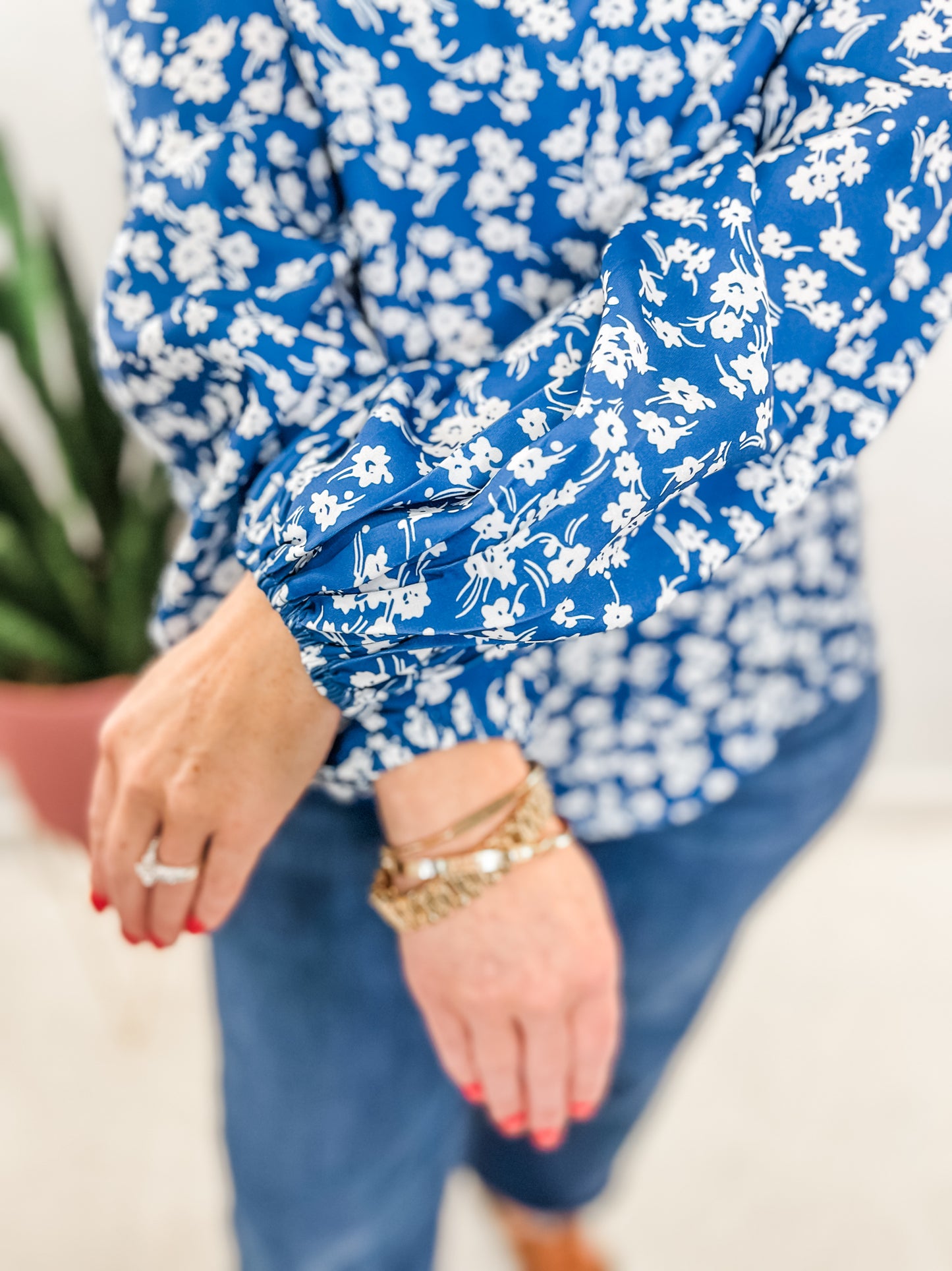 Blue Ditsy Floral Blouse