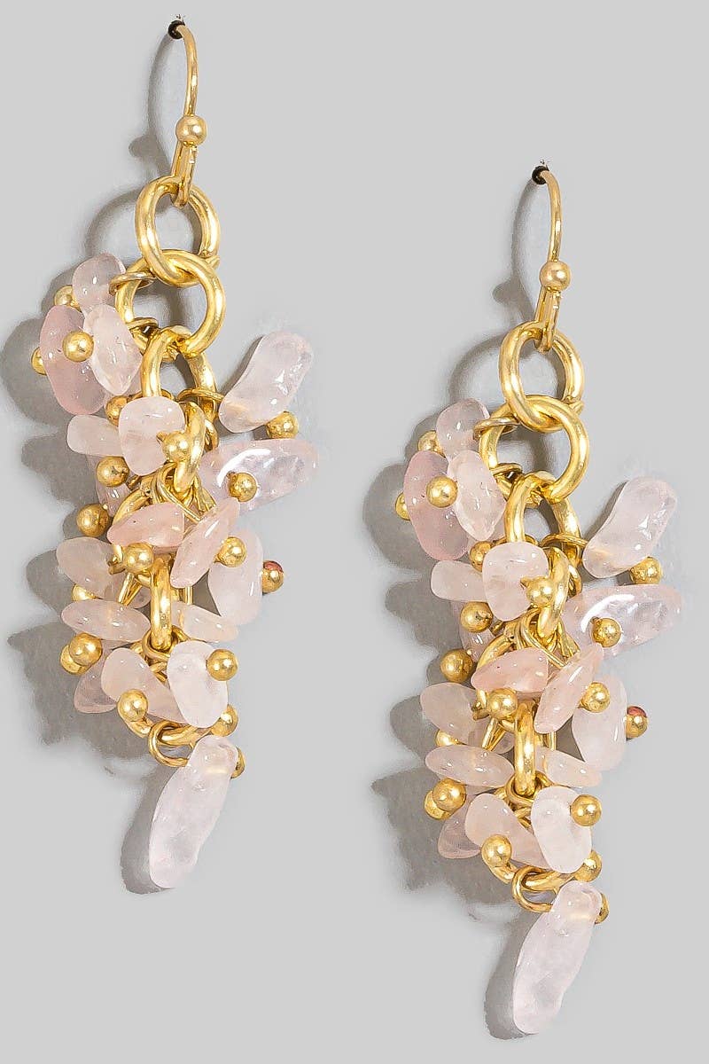 Pebble Stone Beaded Fringe Dangle Earrings