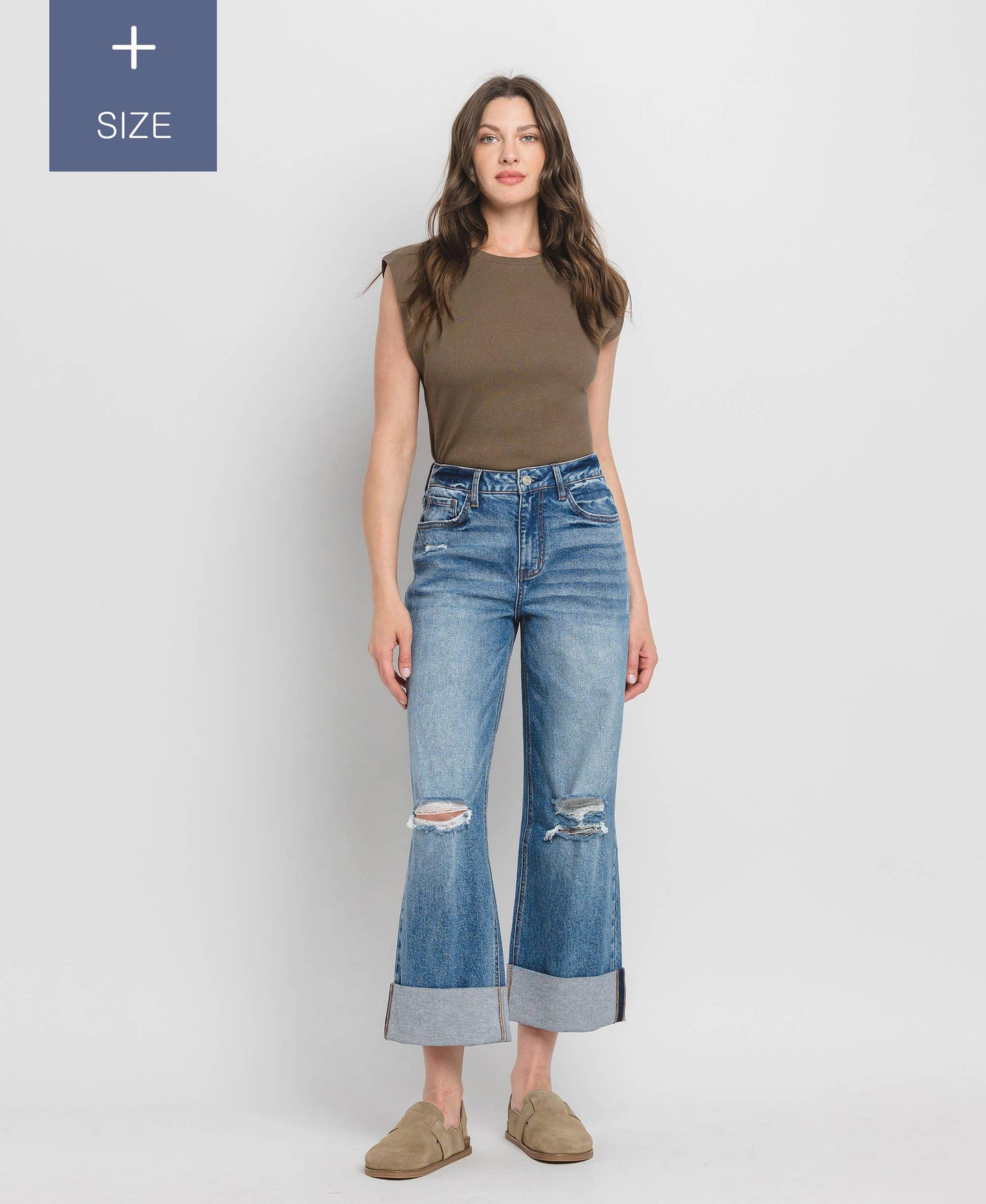 Curvy Lovervet Super High Rise Cuffed Baggy Wide Leg Jean