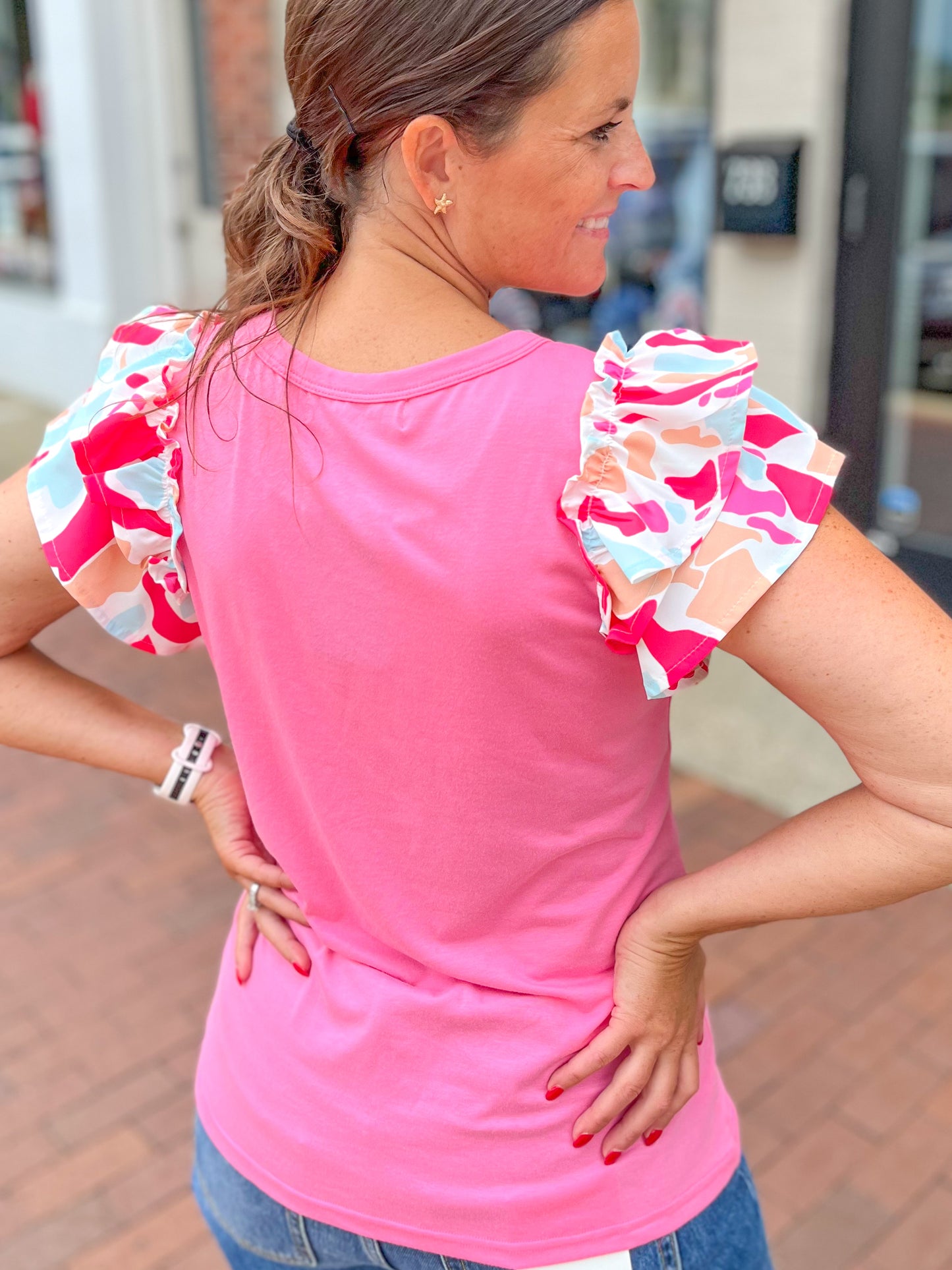 Mosaic Ruffled Sleeve Top