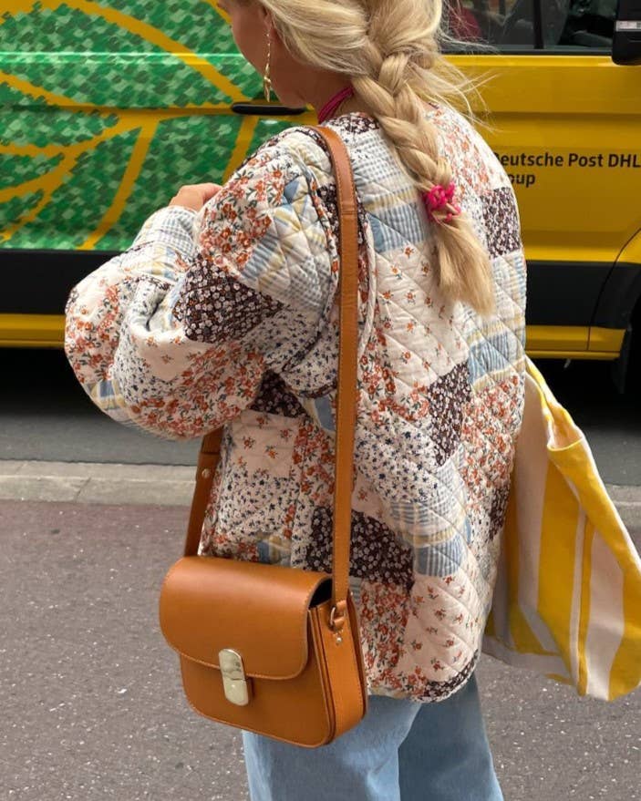 Soft Floral Color Blocks Print Quilted Jacket