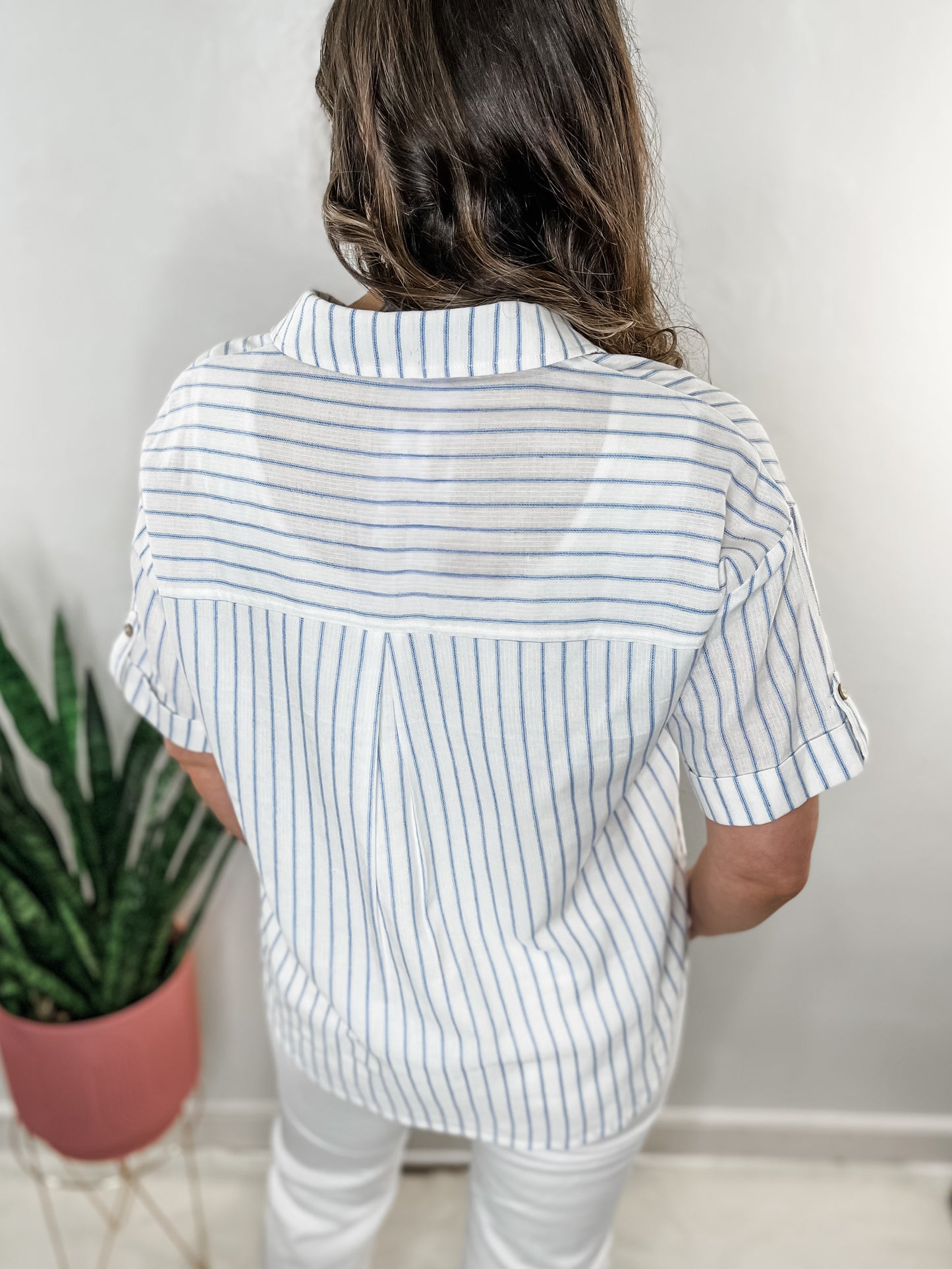 Stripe Short Sleeve Button Down