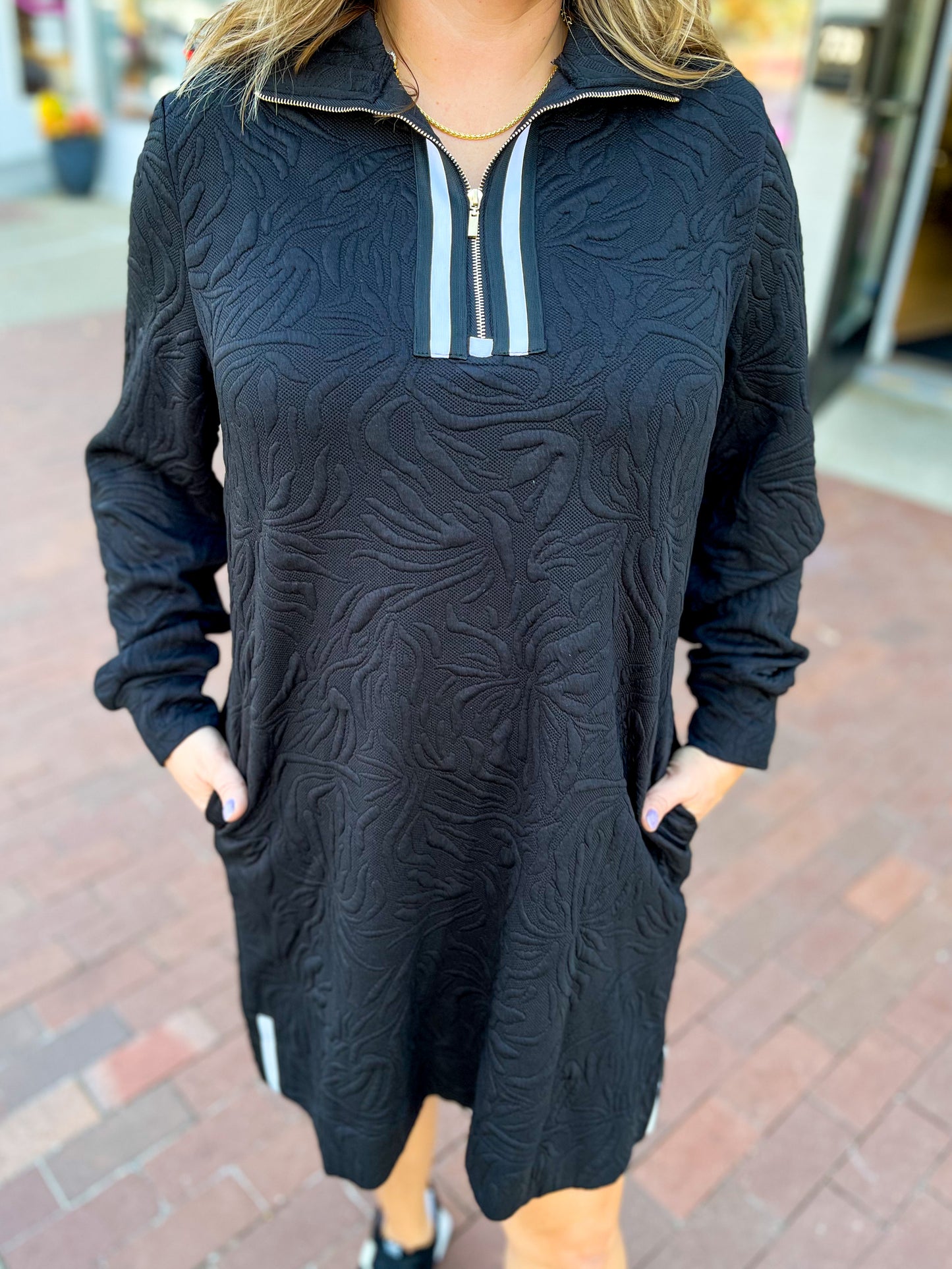 Black Jacquard Shift Dress