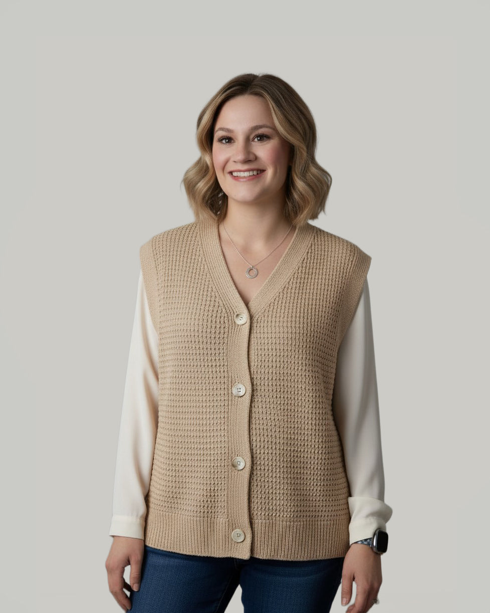 Crochet V-Neck Button Down Sweater Vest