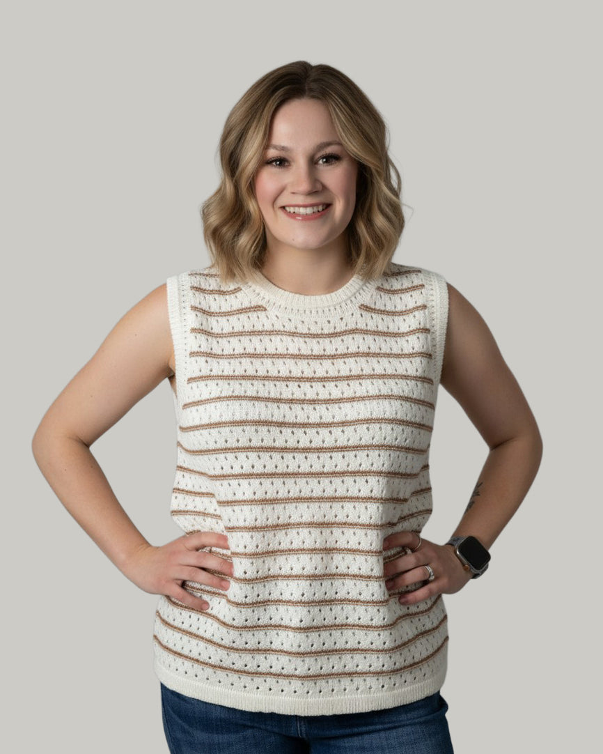 Crochet Striped Sleeveless Pullover Vest