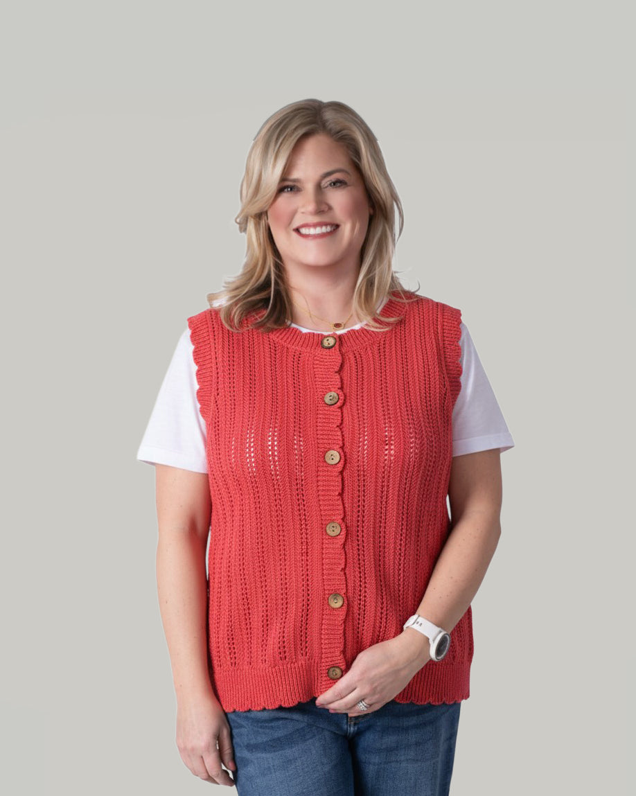 Scalloped Hem Button Down Sleeveless Top