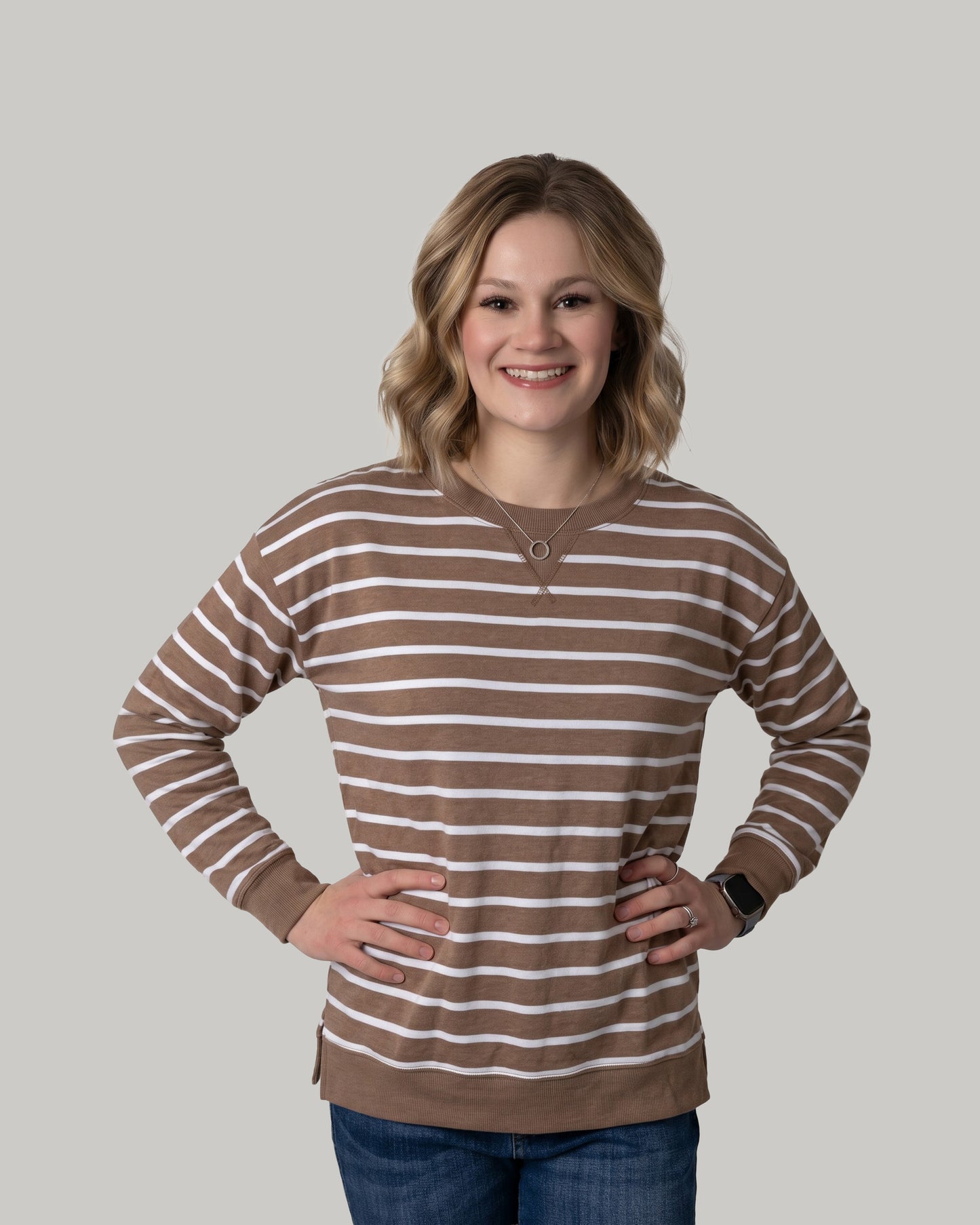 Mocha Striped Long Sleeve Pullover