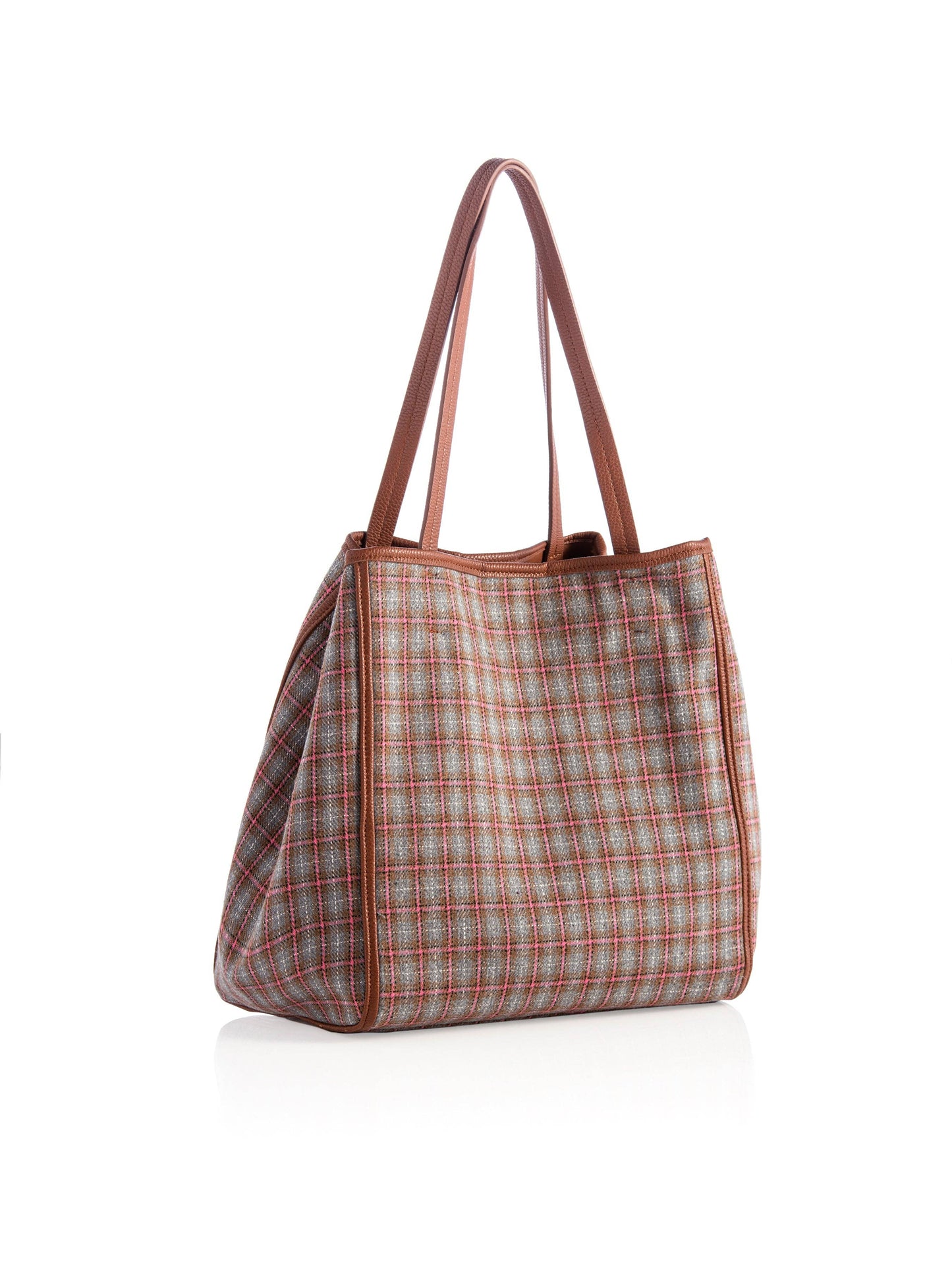 Neutral Tan & Pink Plaid Tote