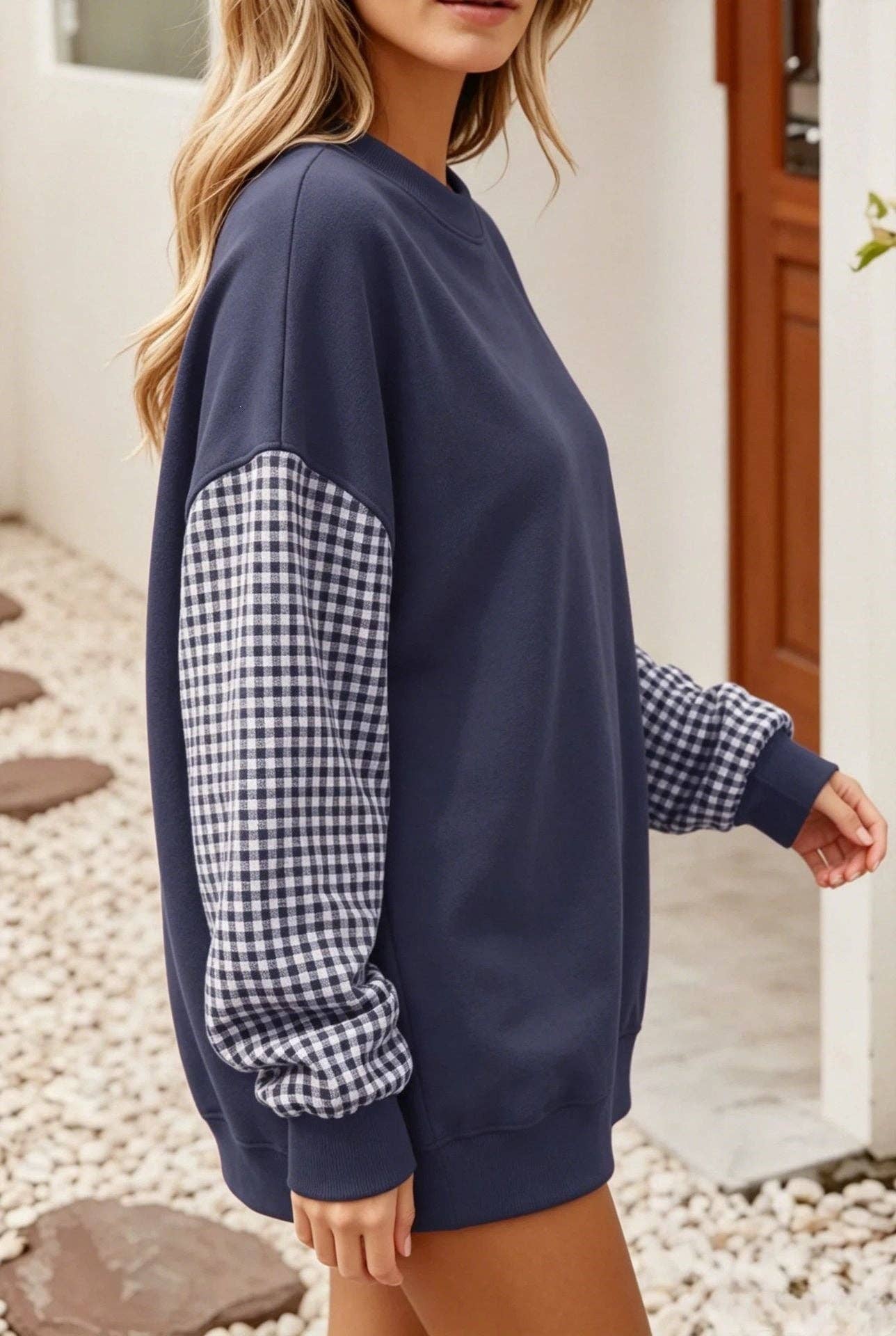 Plaid Color Block Oversized Sweatshirt