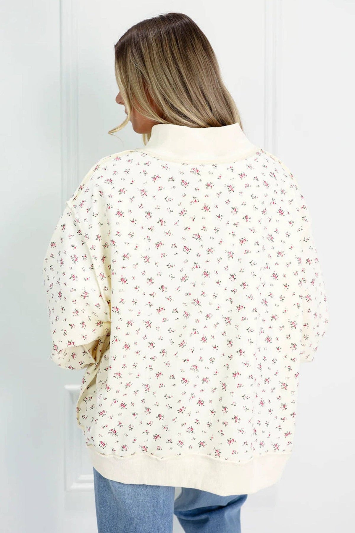 Beige Patchwork Floral Print Sweatshirt