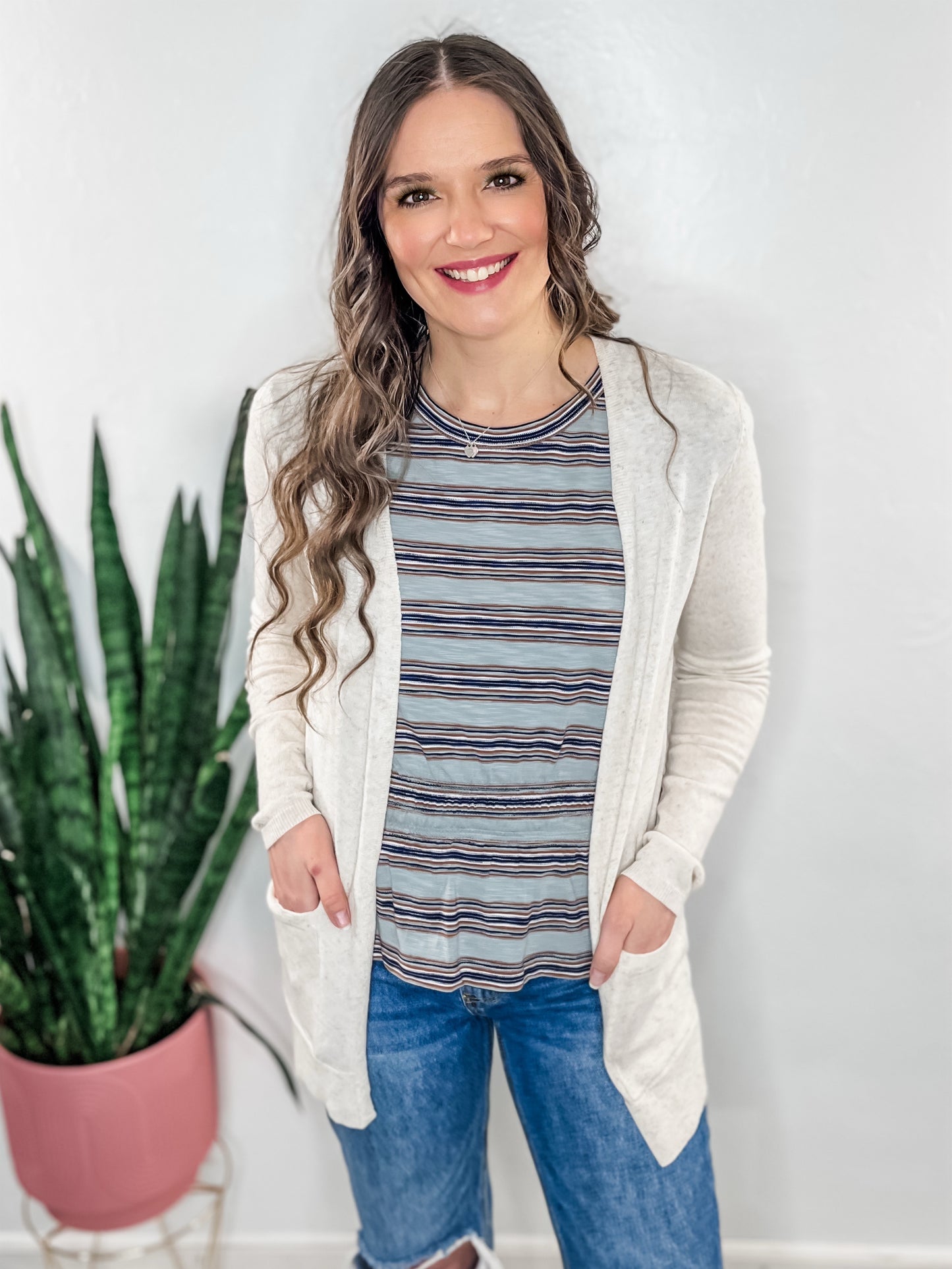 Natural Linen Yarn Open Cardigan