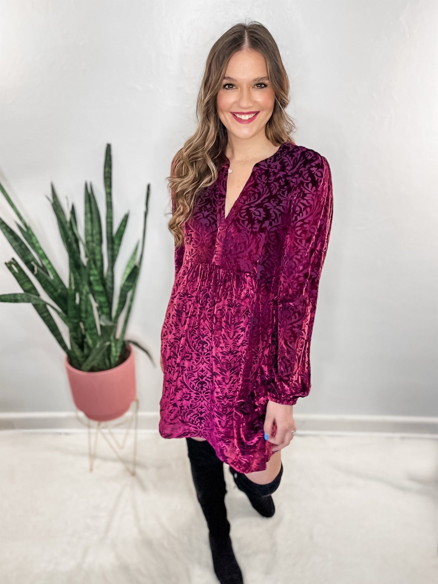 Mulberry Burnout Velvet Dress