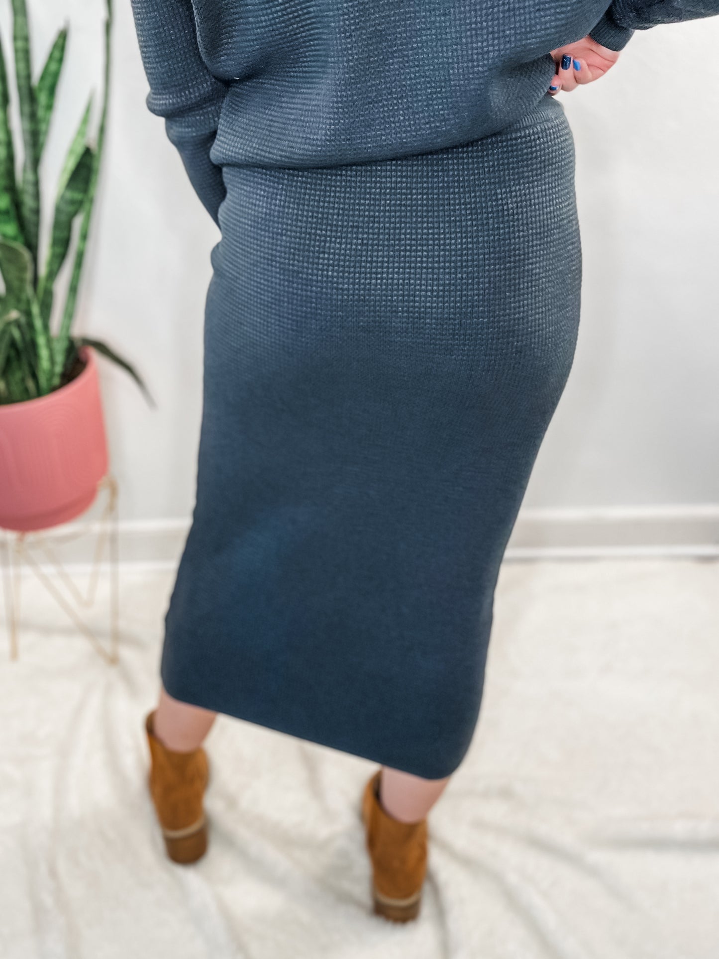 Ink Navy Waffle Texture Skirt Set