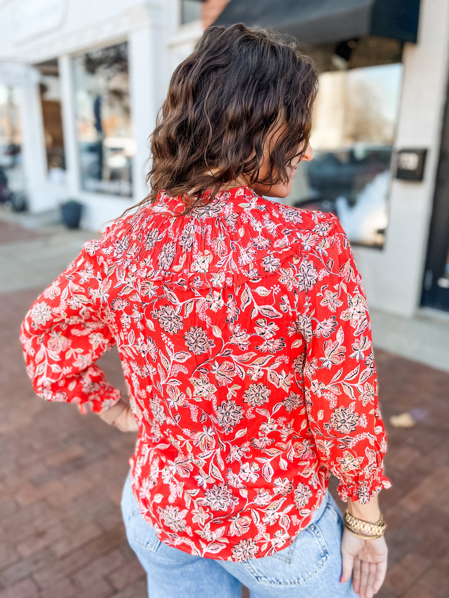 Poppy Red Floral Woven Blouse