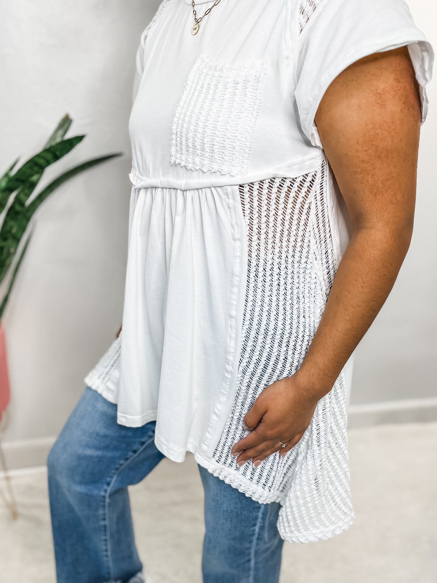 White Mixed Texture Top