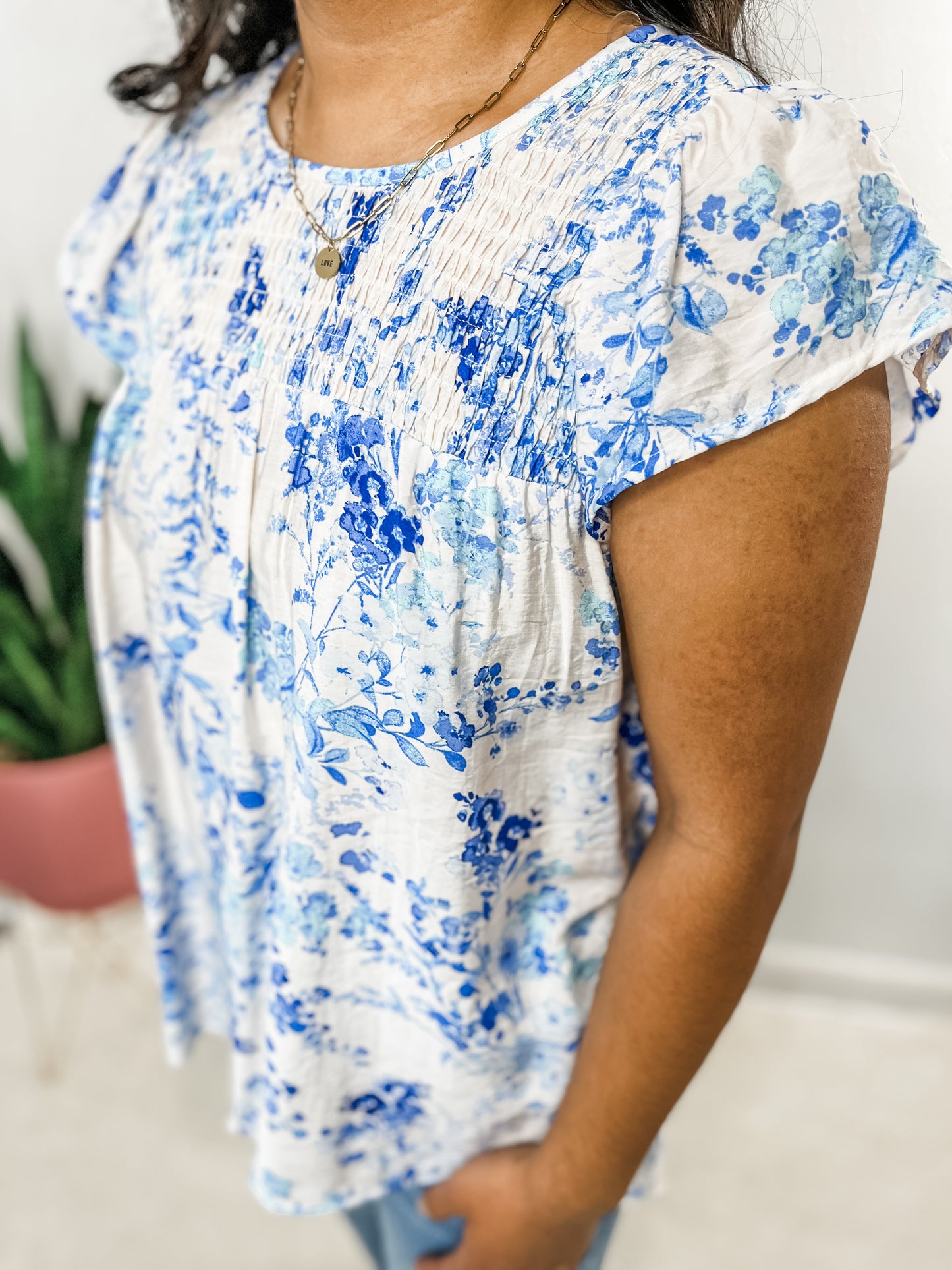 Blue Floral Babydoll Blouse