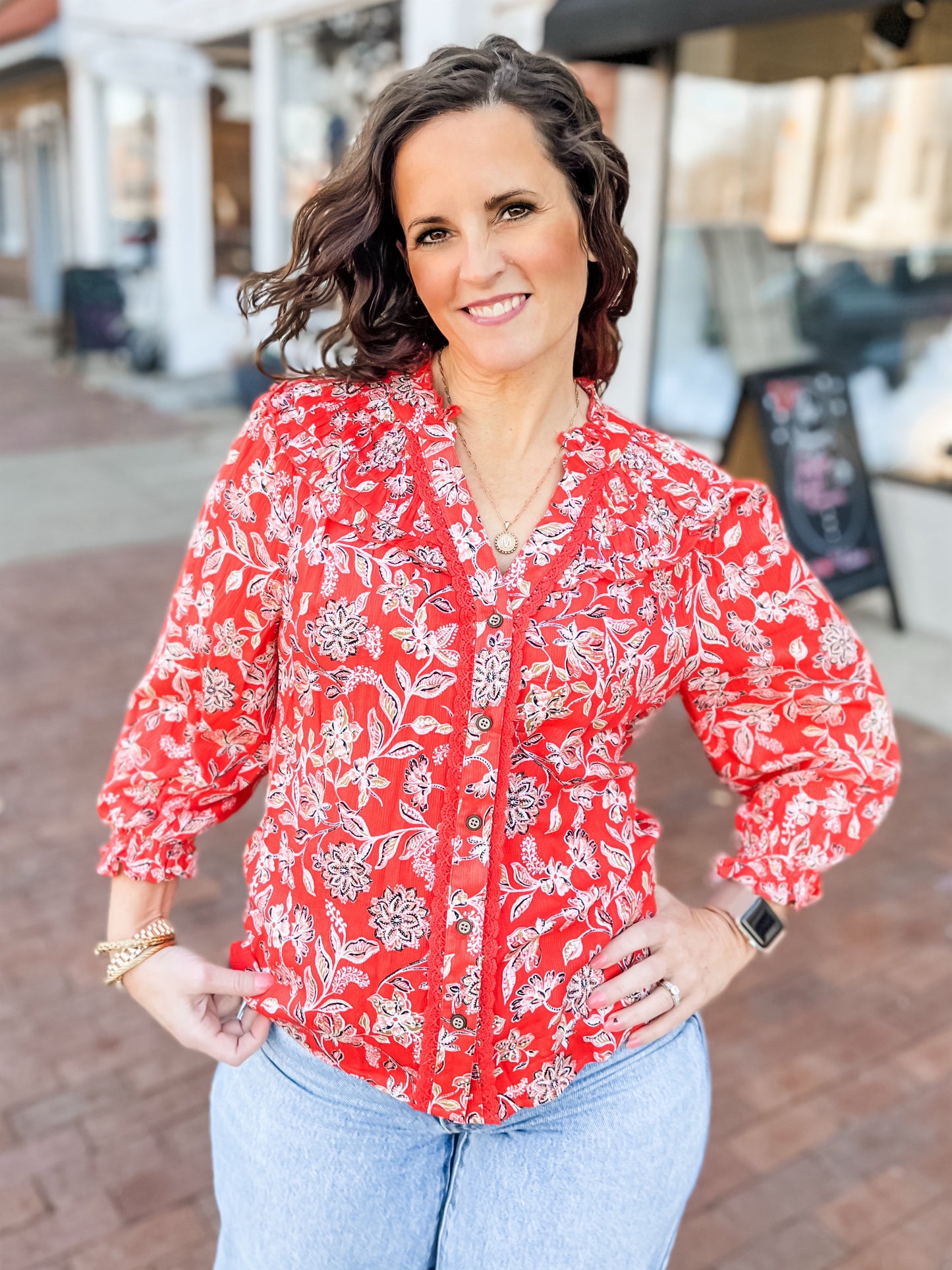 Poppy Red Floral Woven Blouse