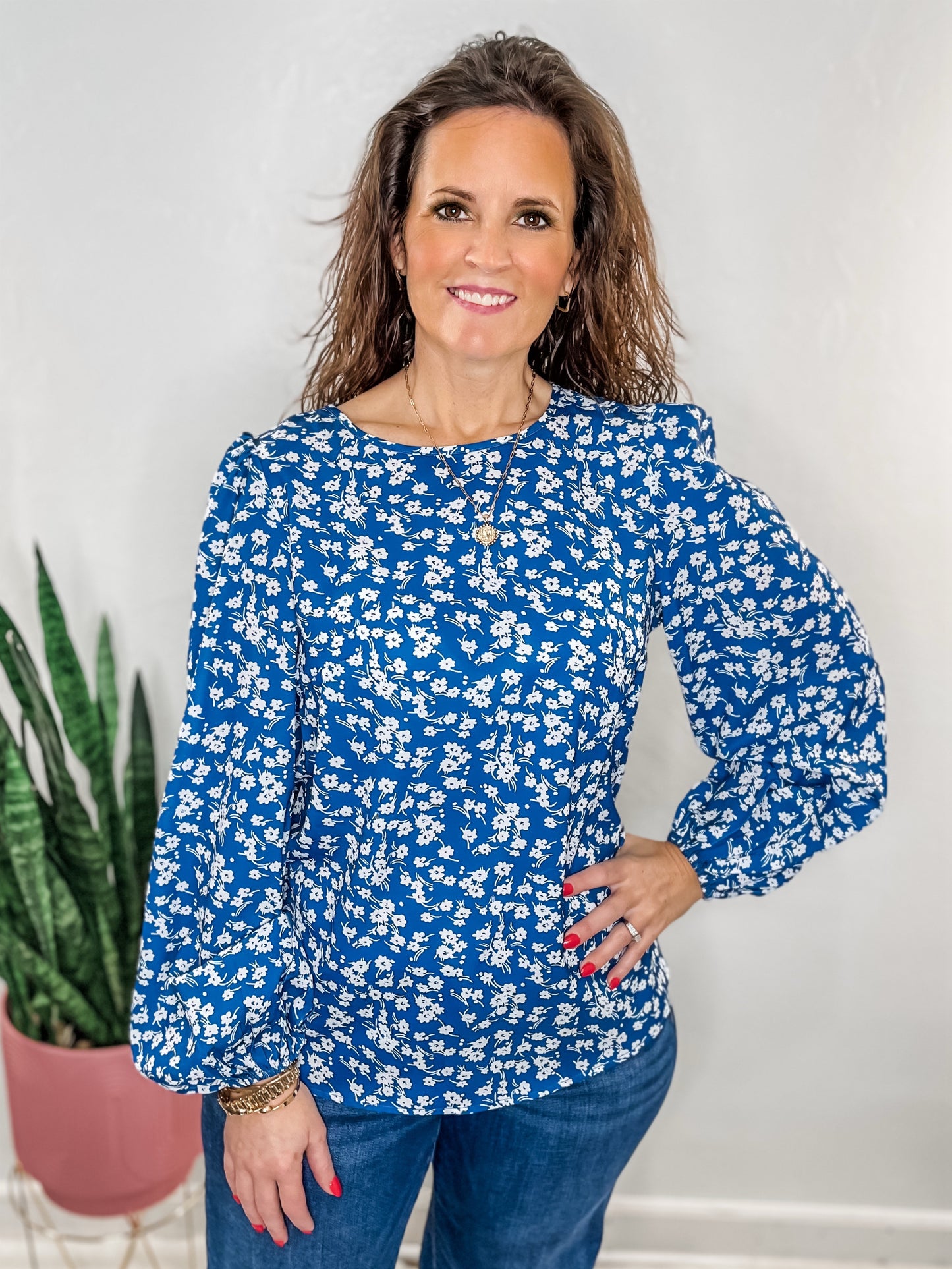 Blue Ditsy Floral Blouse