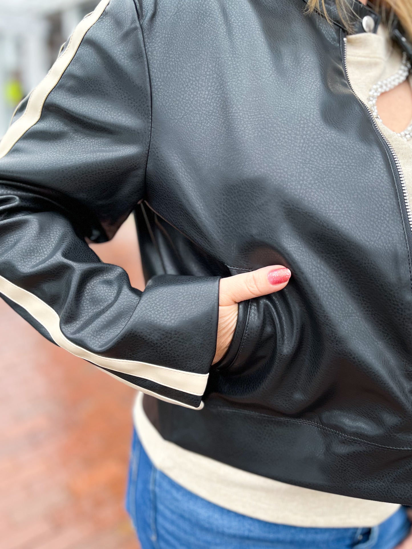 Line Contrast Biker Jacket