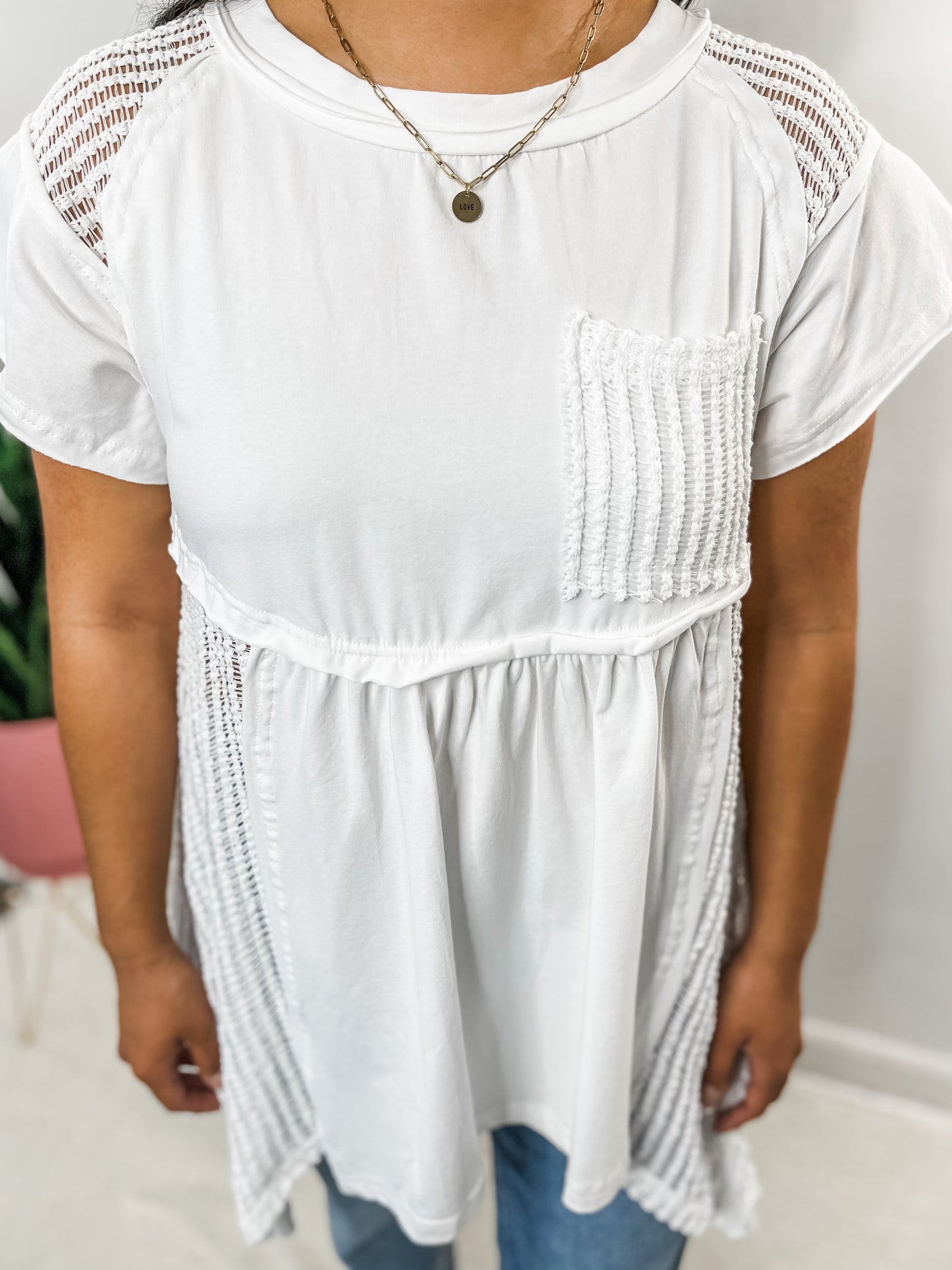White Mixed Texture Top