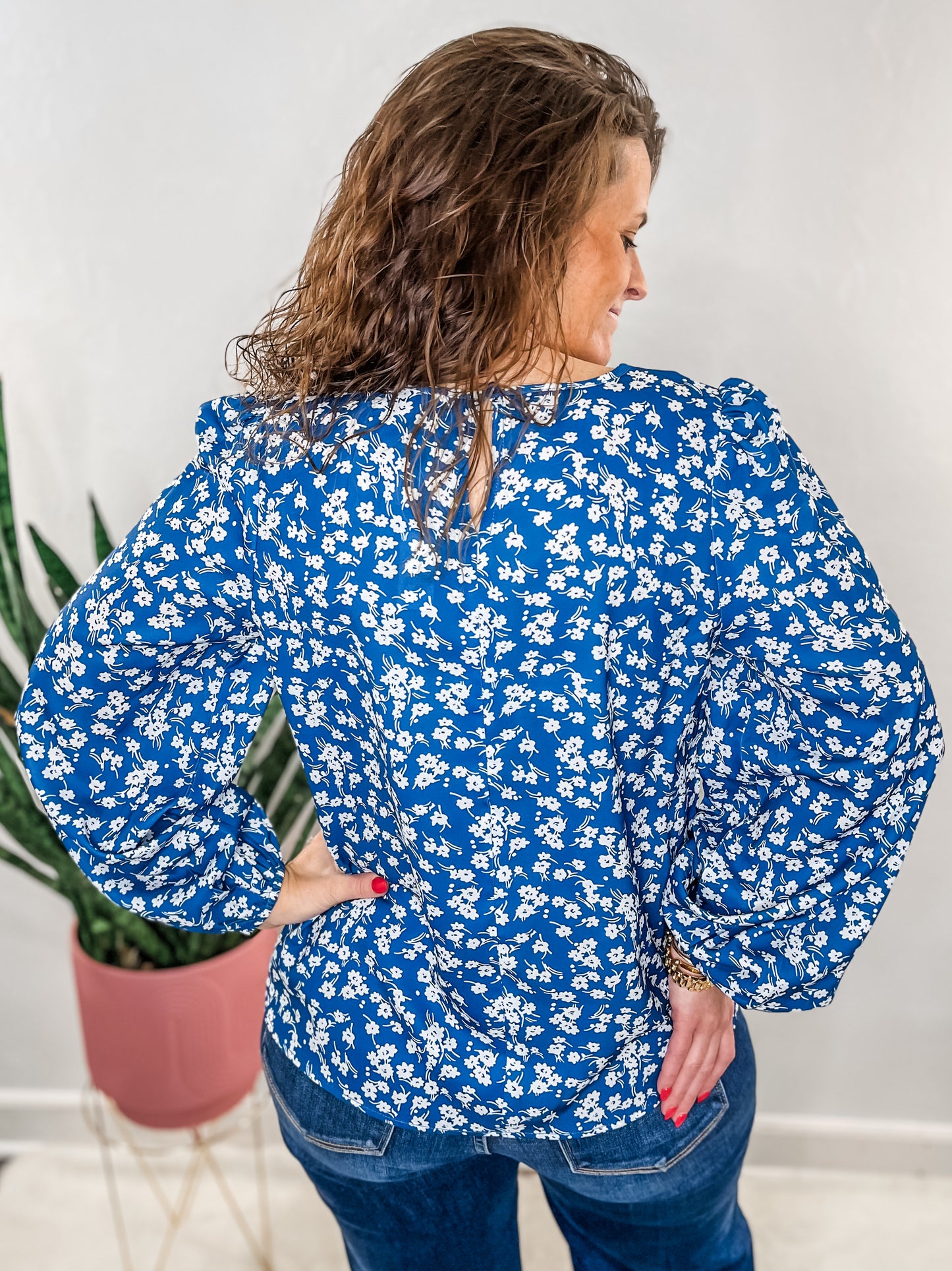 Blue Ditsy Floral Blouse