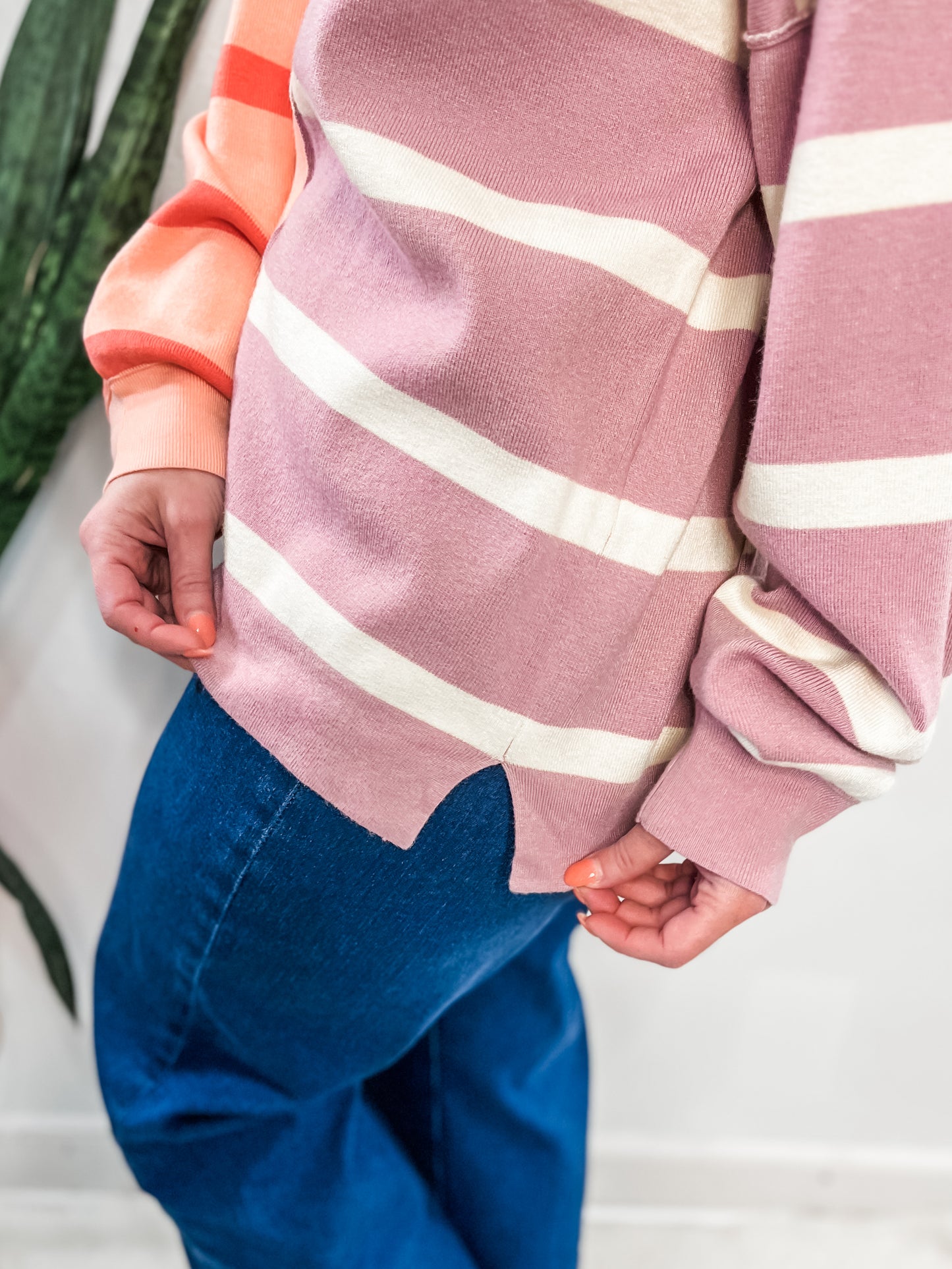 Pink Lavender Half & Half Stripe Sweater