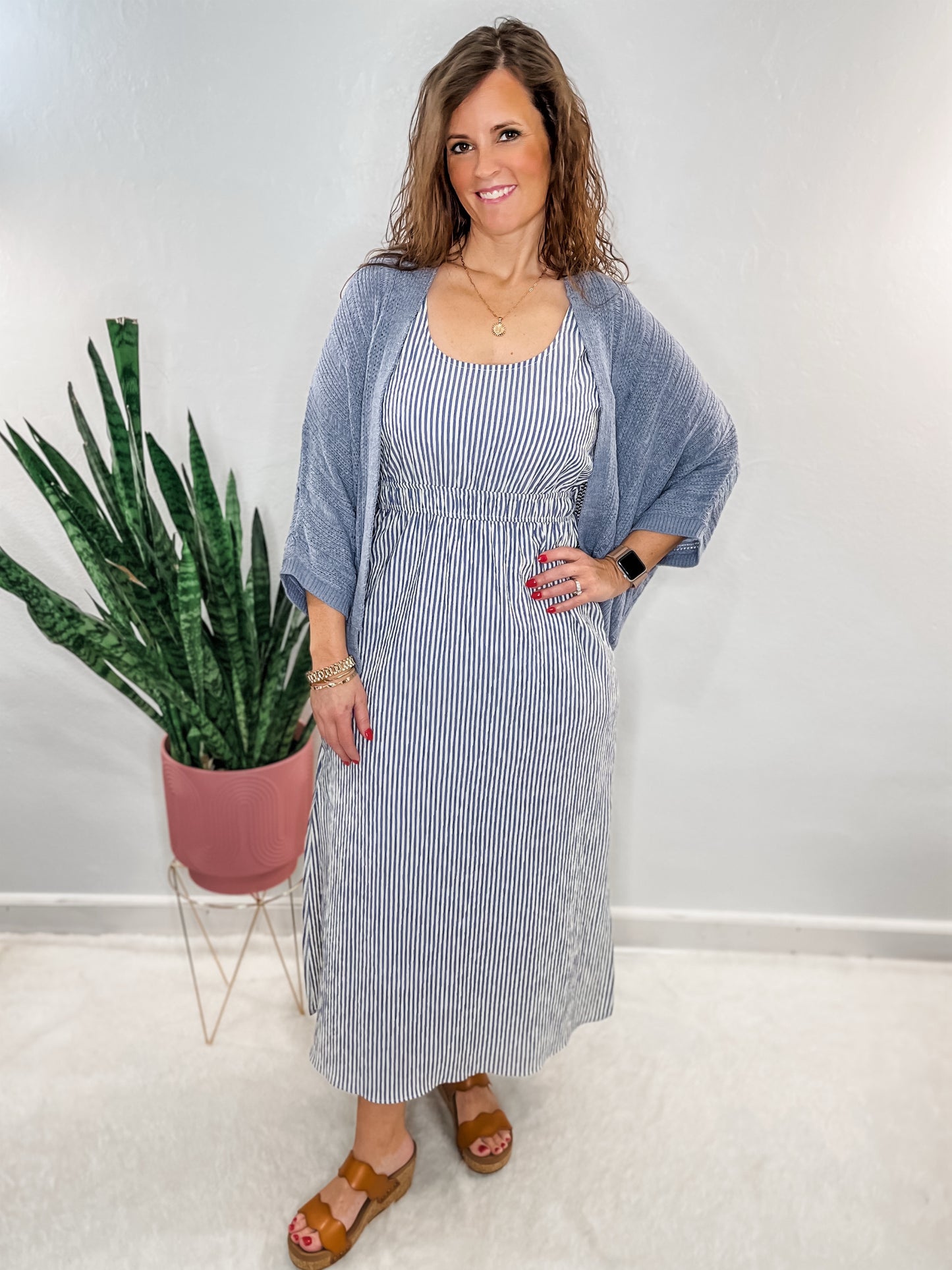 Slate Blue Kimono Open Cardigan