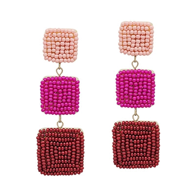 Pink Square Drop Earrings