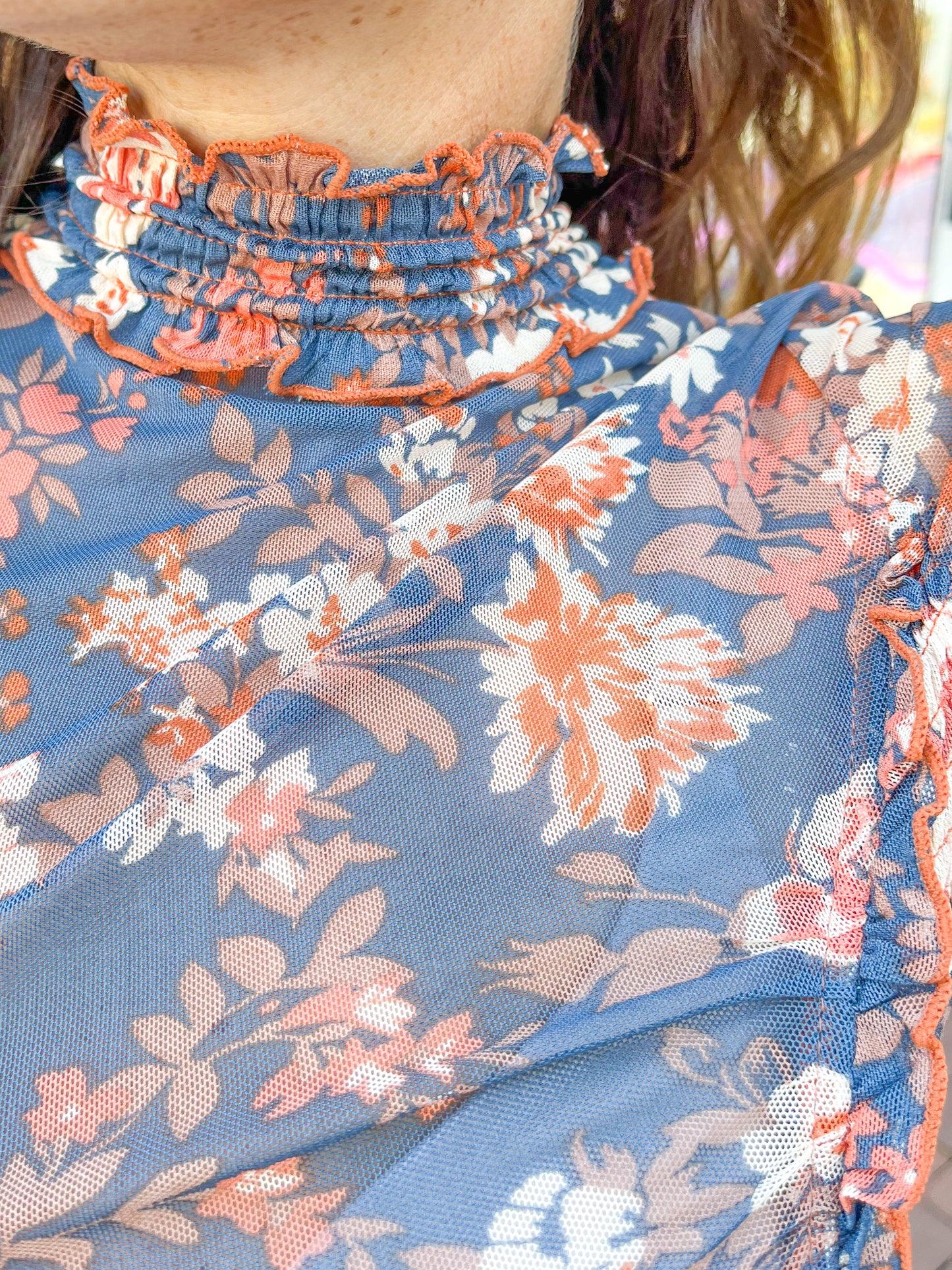 Navy Floral Ruched Layering Top