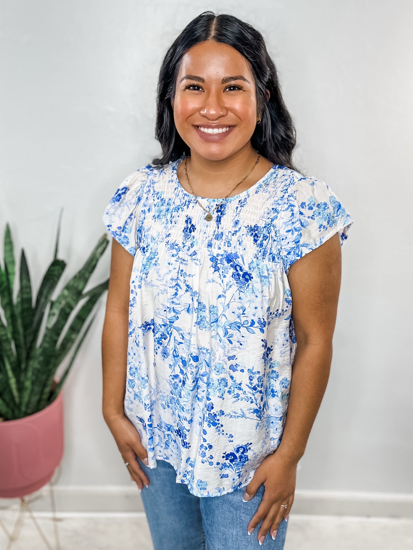 Blue Floral Babydoll Blouse