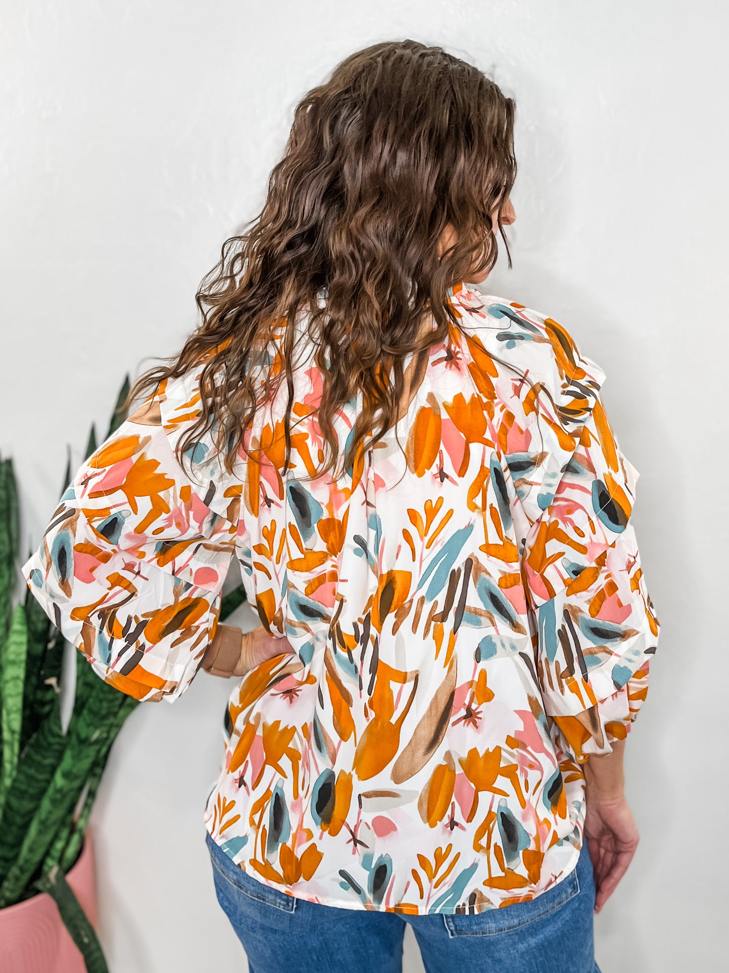 Abstract Frilled Blouse