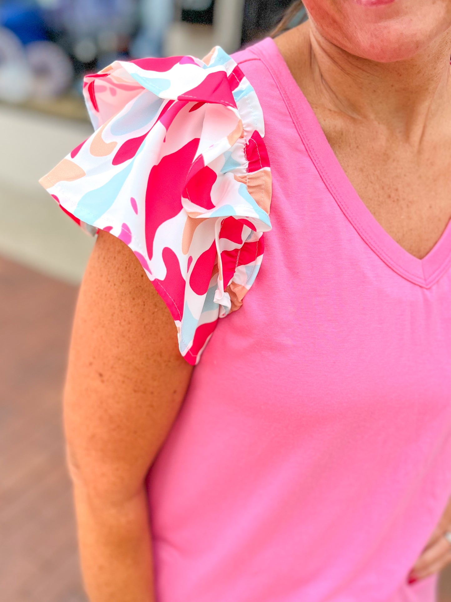 Mosaic Ruffled Sleeve Top