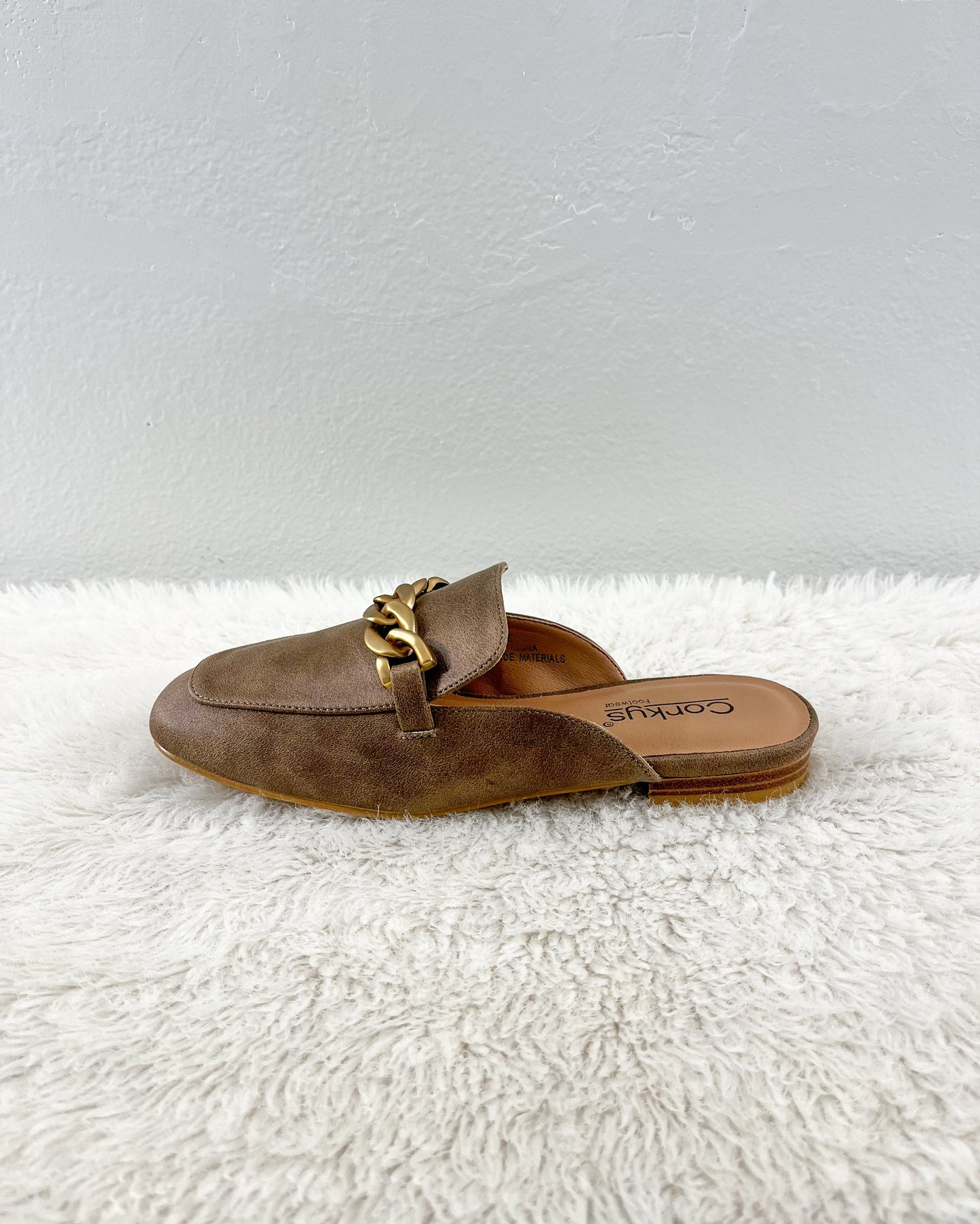 Tan Flat Slip on Mules