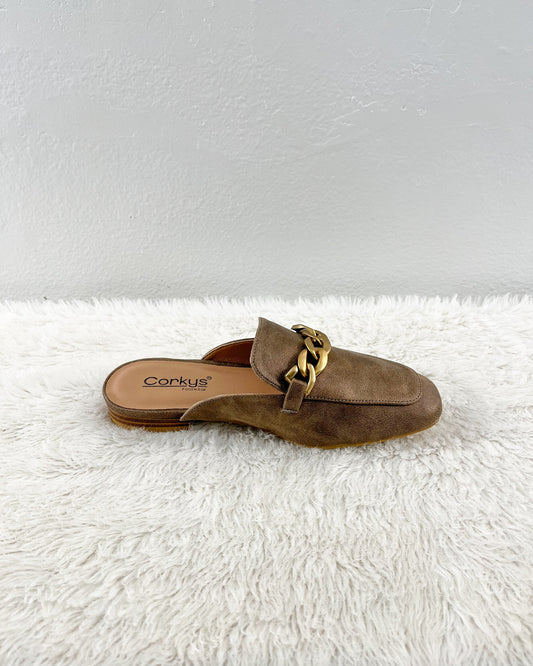 Tan Flat Slip on Mules